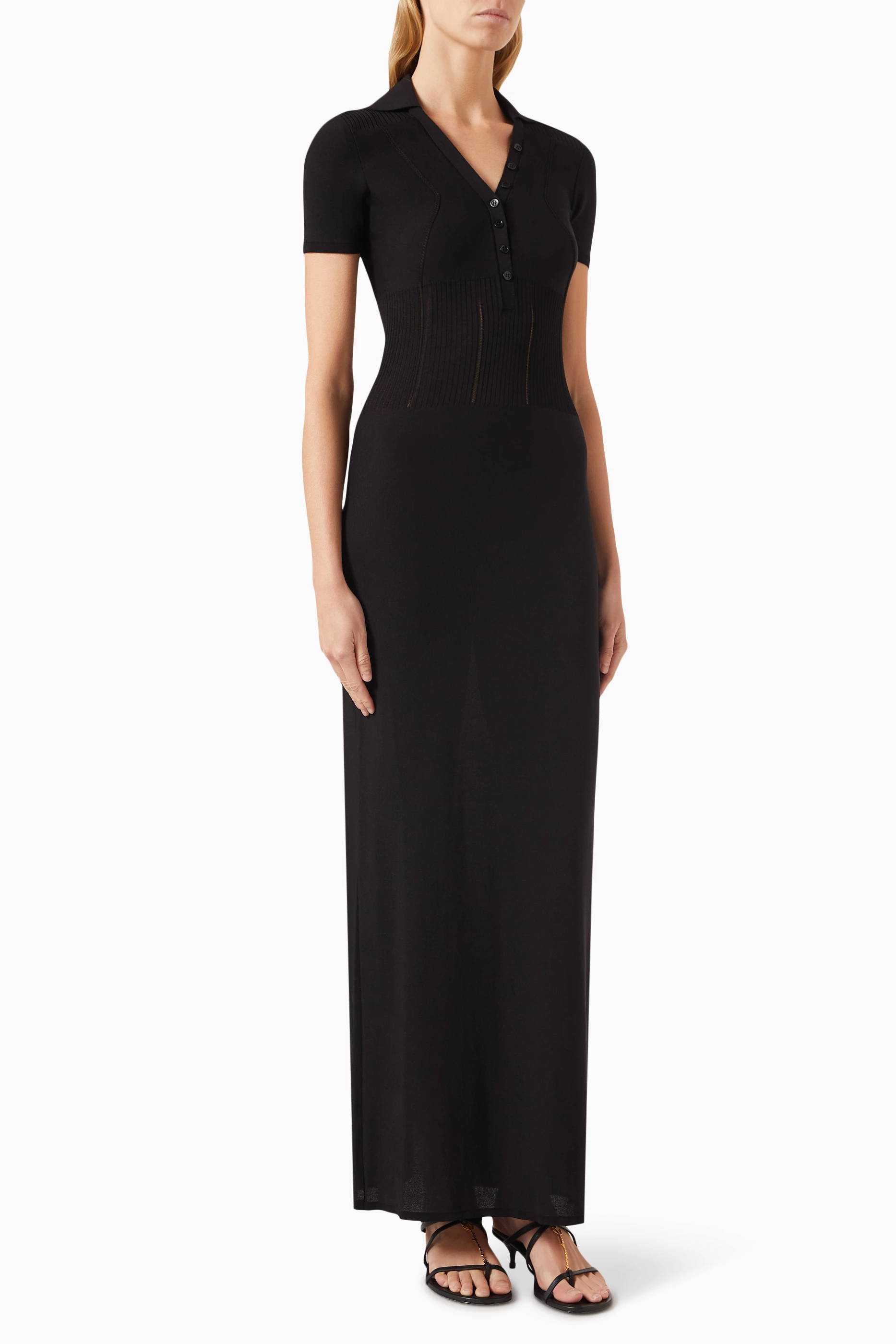 Buy Jacquemus Black La Robe Yauco Polo Dress in Rib Knit For