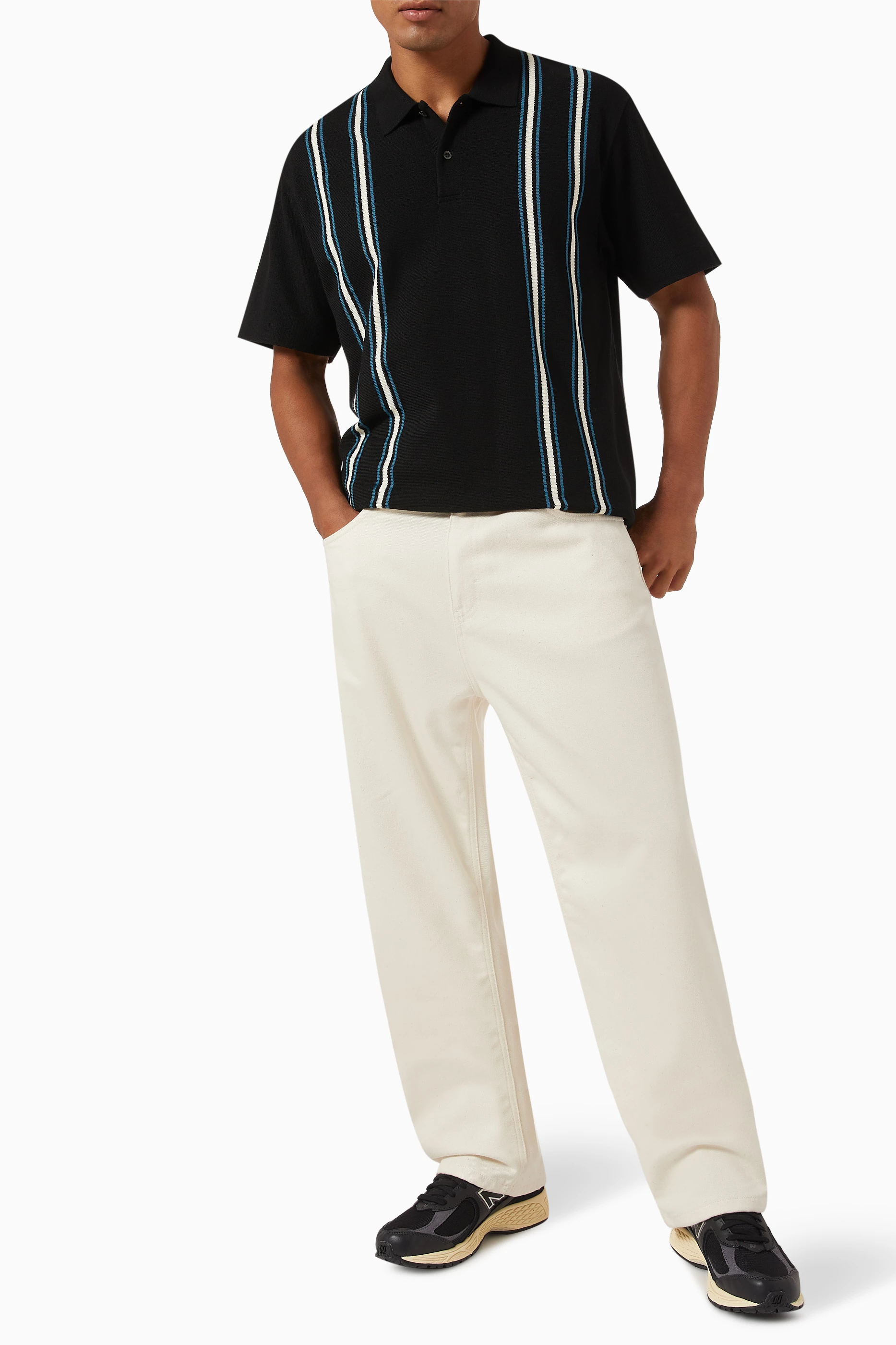 Buy WACKO MARIA Black Striped Polo Shirt in Knit For Men Online 