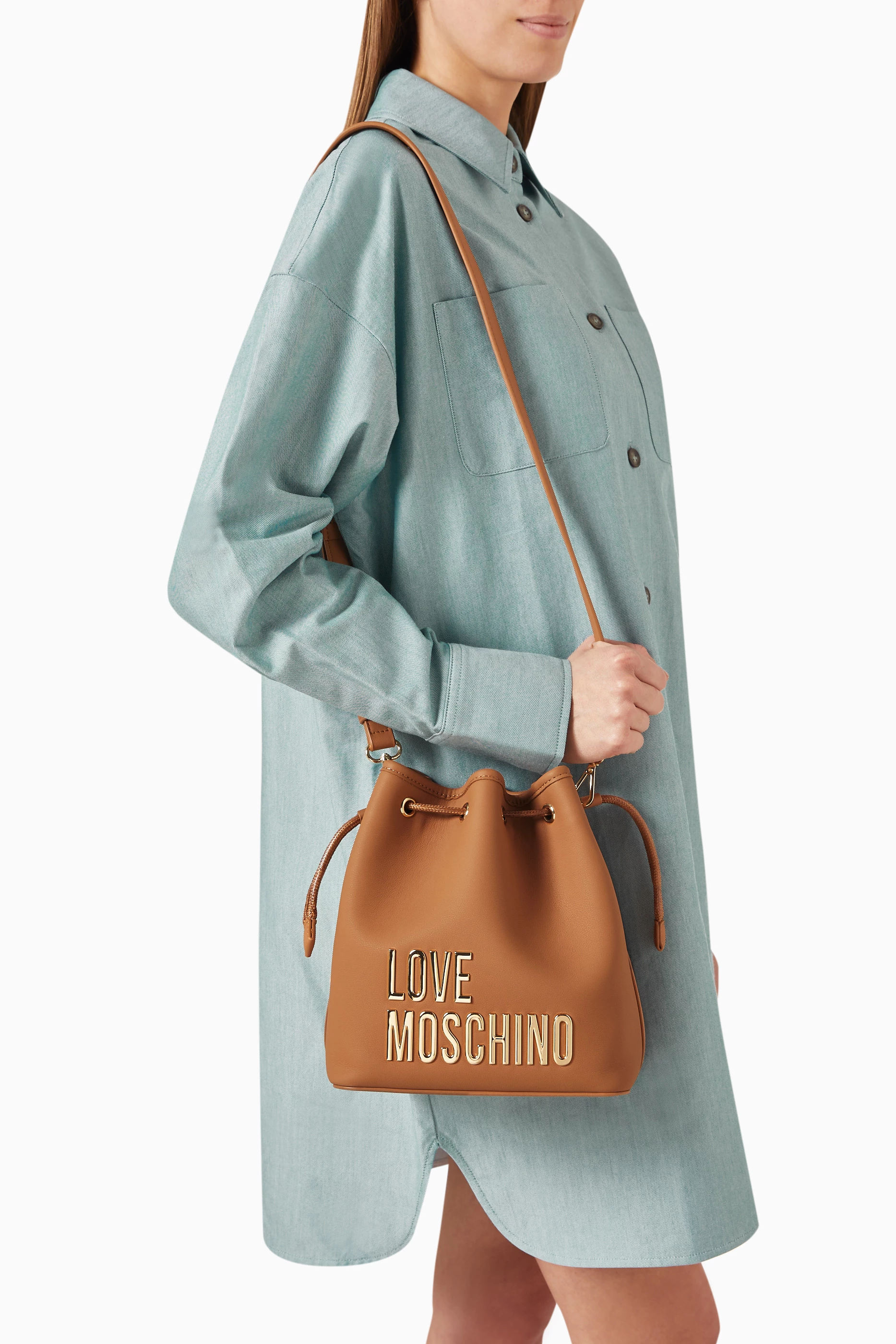 Buy Love Moschino Brown Small Bold Love Bucket Bag in Faux Leather For Women Online Ounass Saudi
