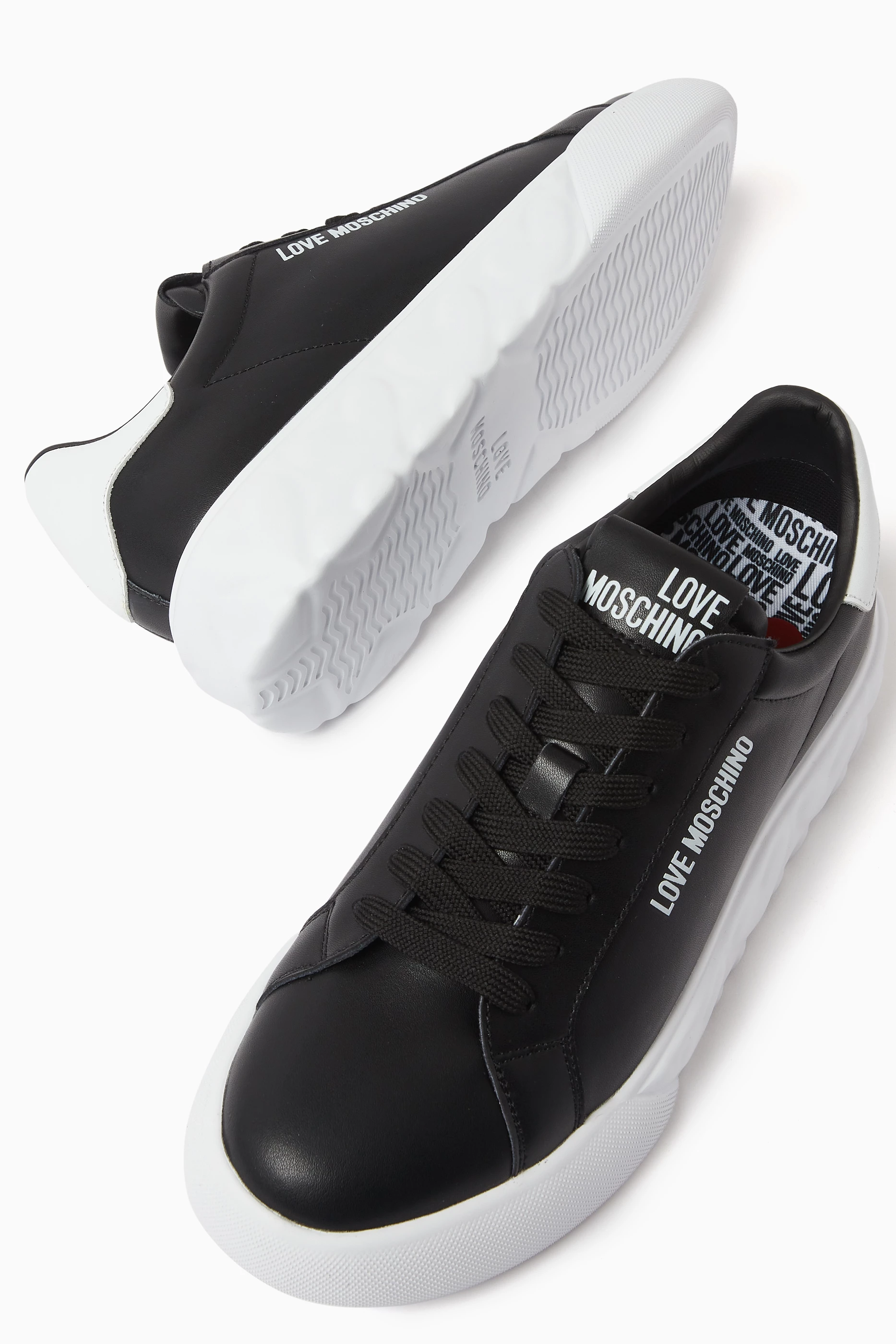 Buy Love Moschino Black Logo Low top Sneakers in Smooth Leather For Women Online Ounass Saudi
