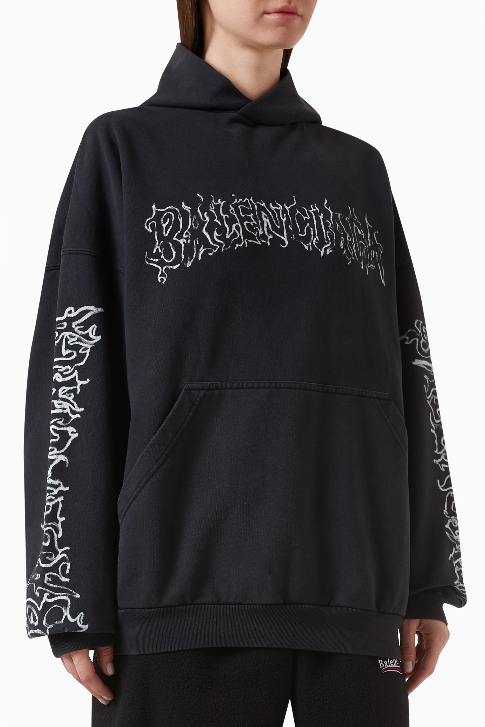 【関税&送料込】Balenciaga Charcoal Cotton Oversize Tbilisi Balenciaga Charcoal Grey Logo Embroidered Cotton Knit