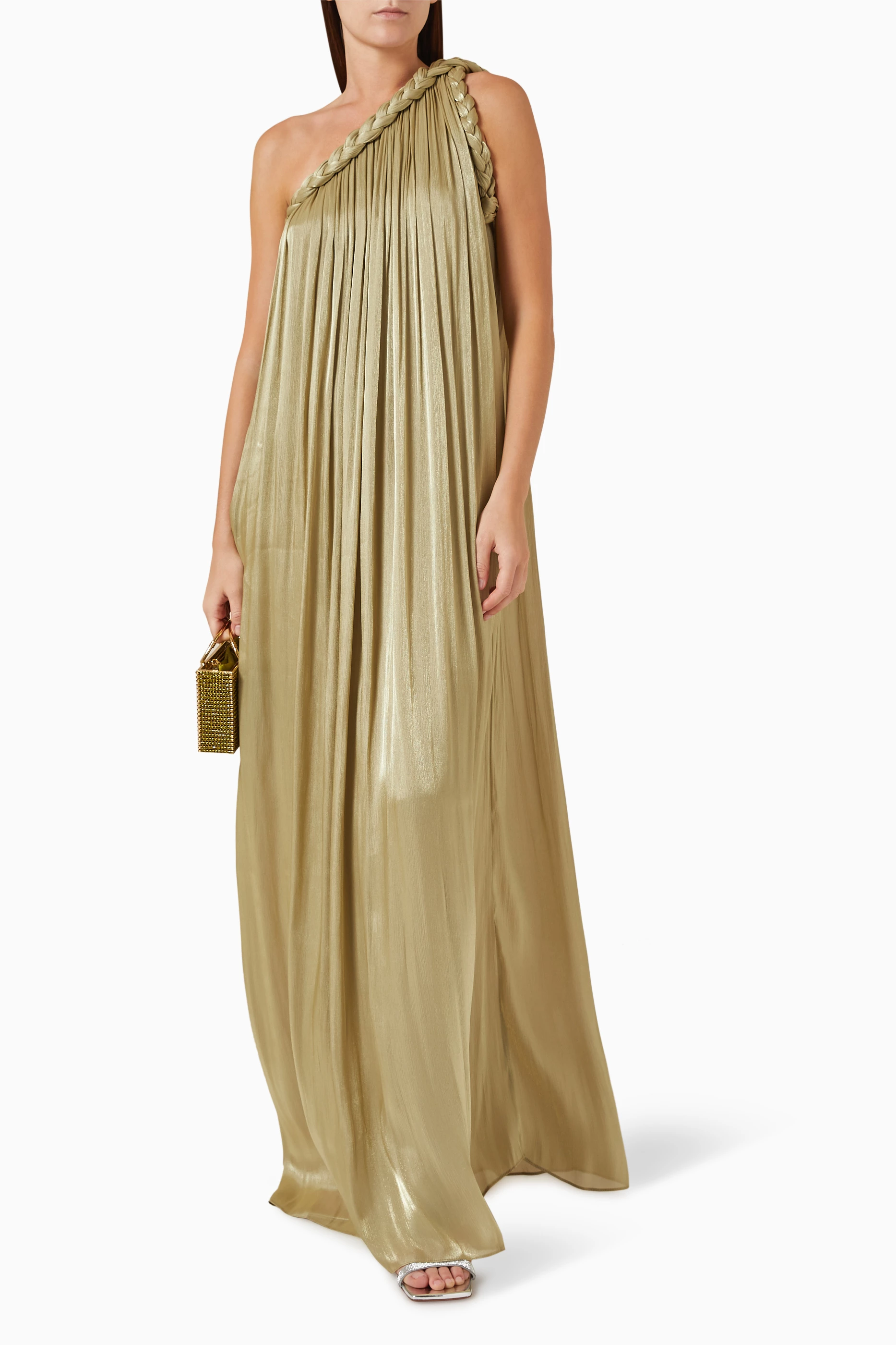 Buy Costarellos Gold Isilda One-shoulder Braided Gown in Georgette For  Women Online | Ounass Saudi