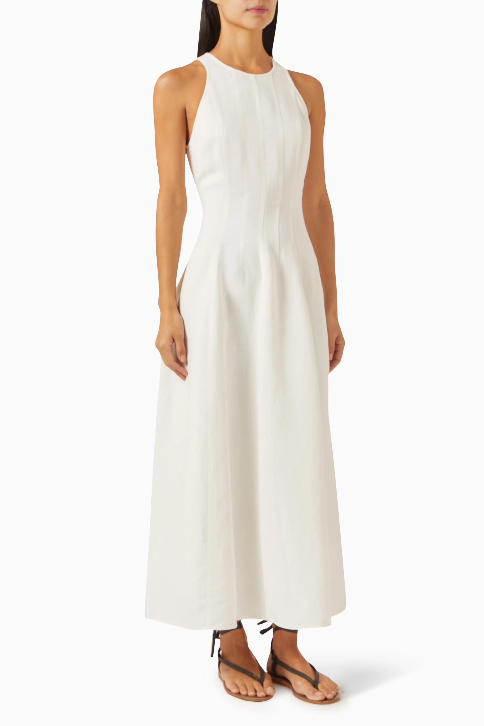 Buy Brunello Cucinelli White Pleated Maxi Dress in Viscose