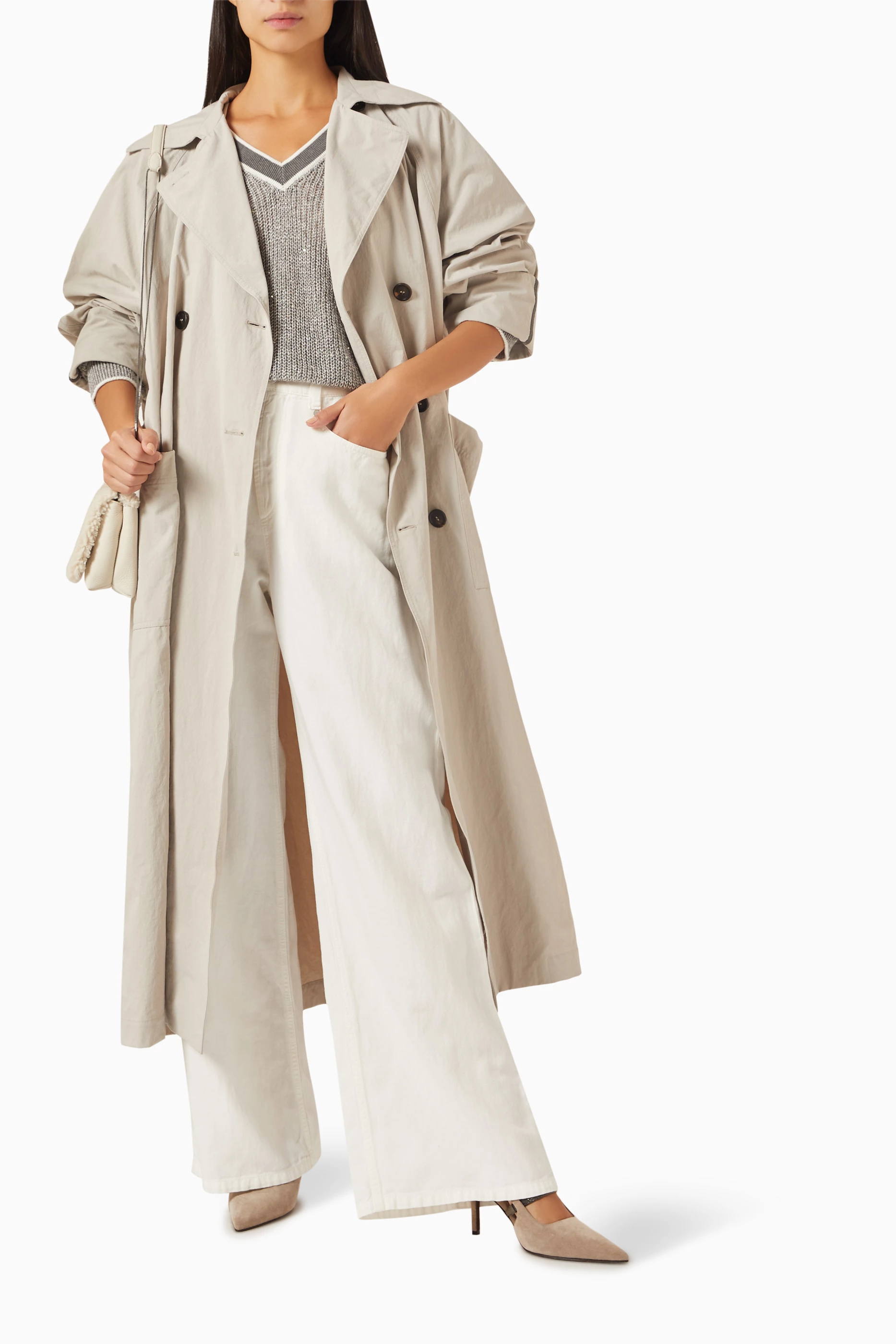 Buy Brunello Cucinelli Neutral Double-breasted Trench Coat
