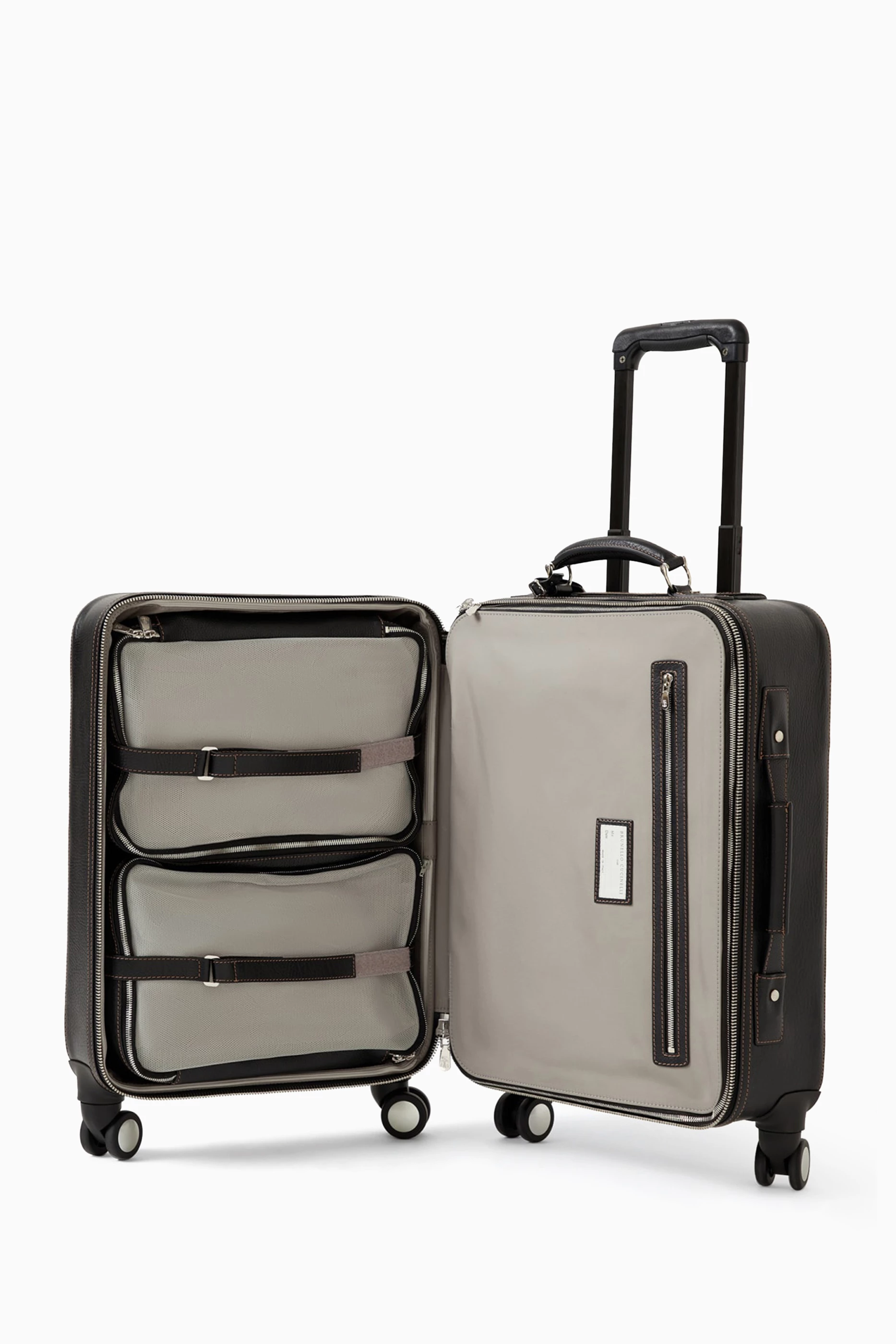 Buy Brunello Cucinelli Black Trolley Travel Bag in Grained Leather
