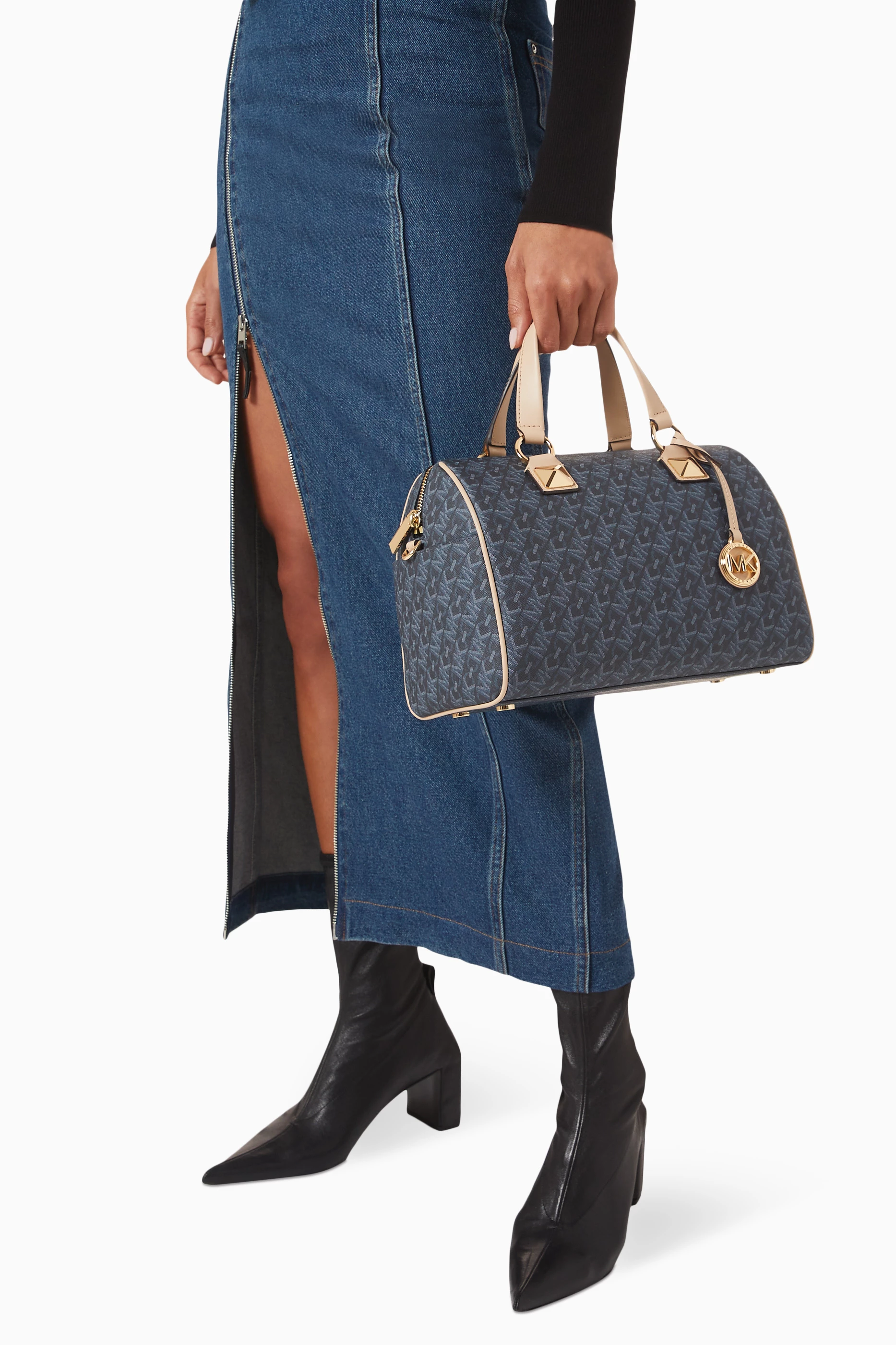 Buy Michael Kors Blue Medium Grayson Satchel Bag in Coated Canvas For Women Online Ounass Saudi