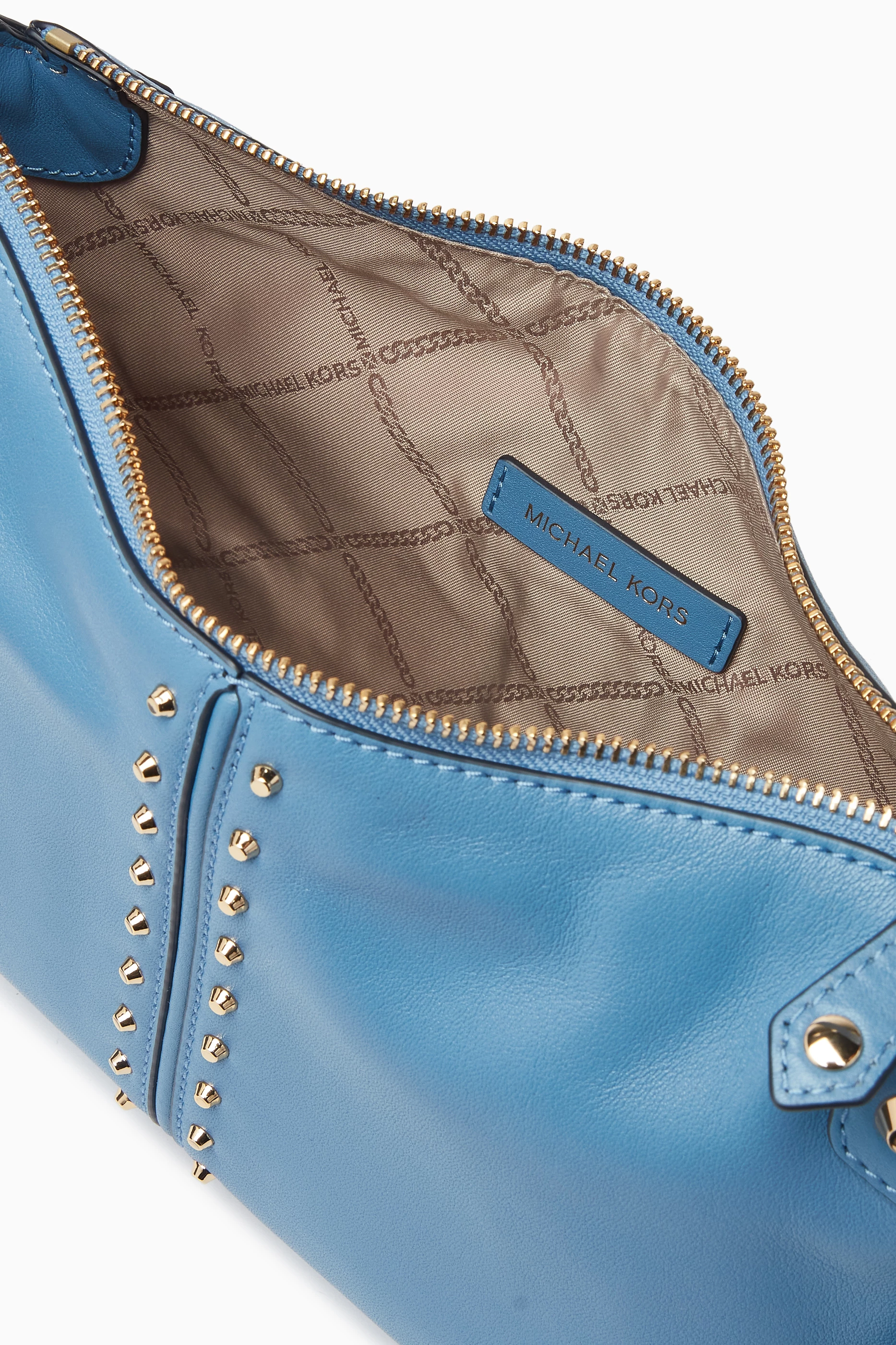 Buy Michael Kors Blue Large Astor Shoulder Bag in Studded Leather