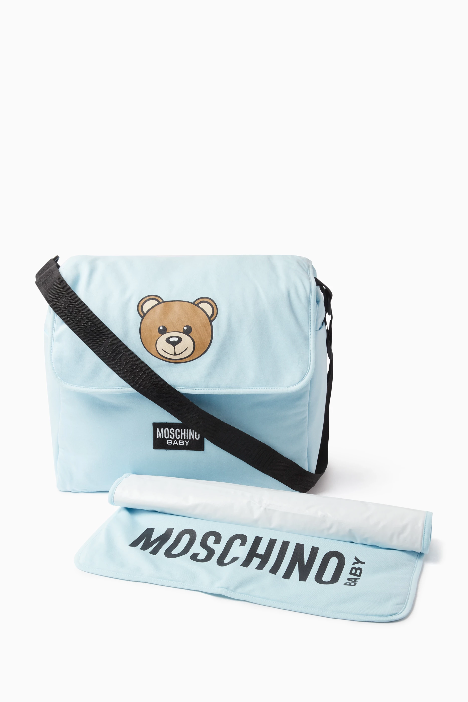 Buy Moschino Blue Teddy Bear Print Changing Bag in Cotton For Kids Online Ounass Saudi