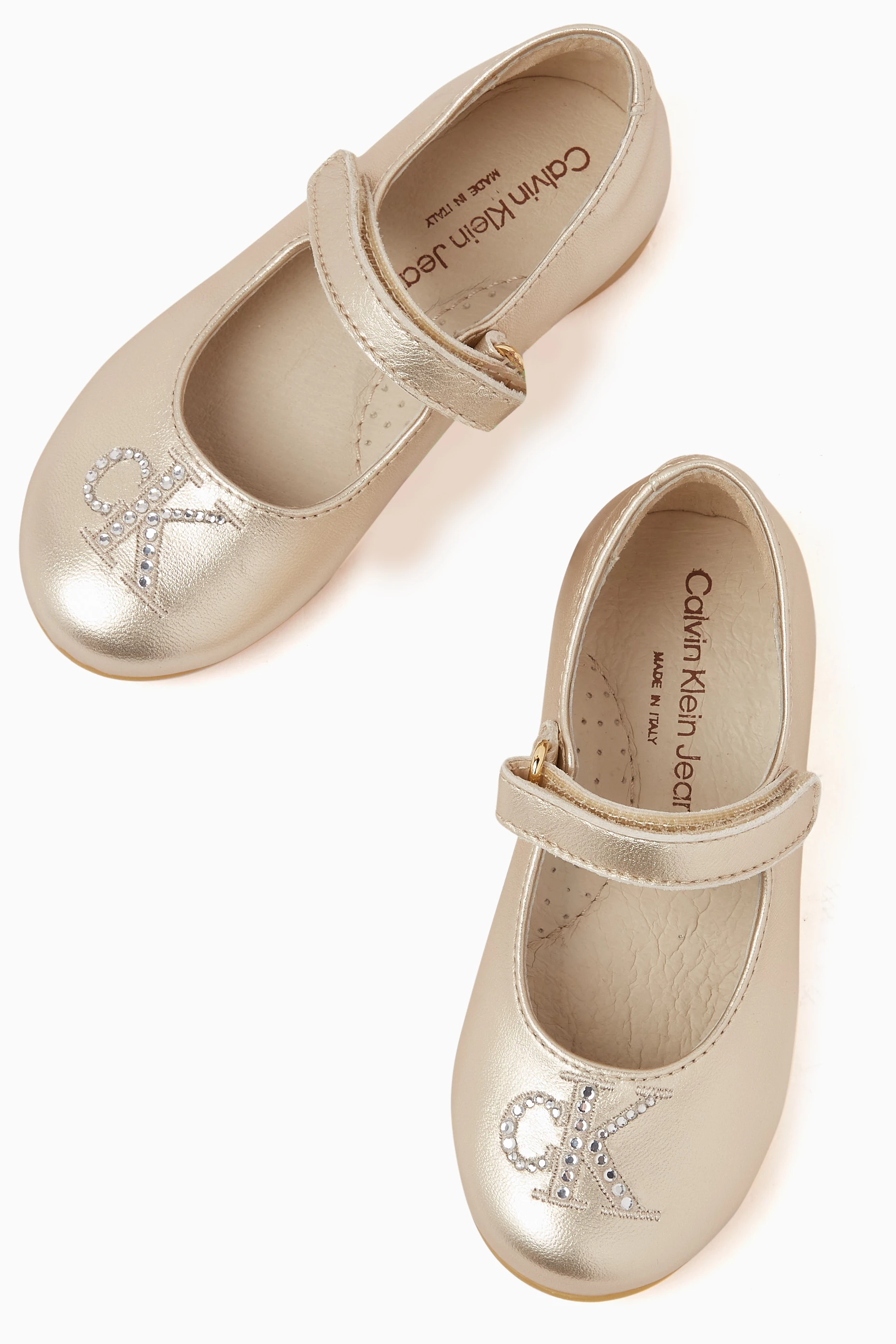Buy Calvin Klein Gold Logo Ballet Flats in Metallic leather For Girls Online Ounass Saudi