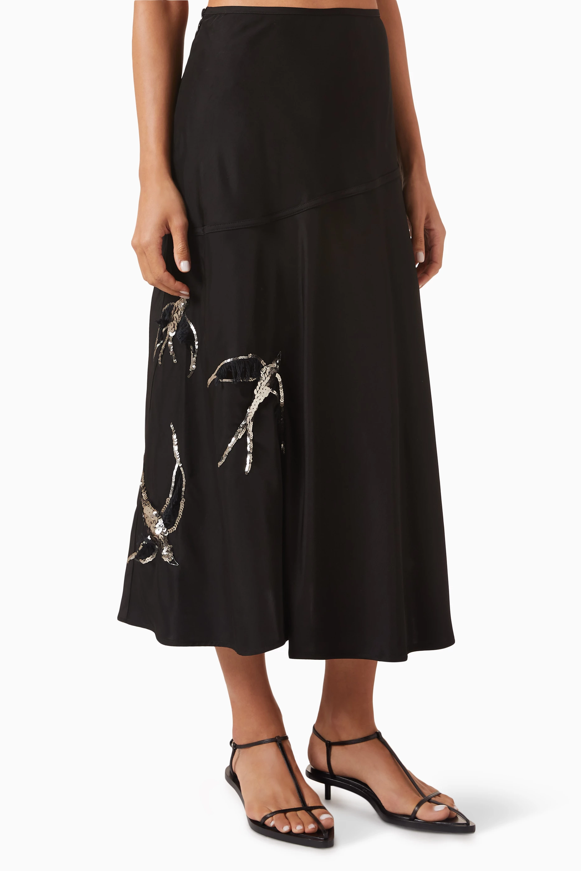 Buy Jil Sander Black Sequin-embellished Midi Skirt in
