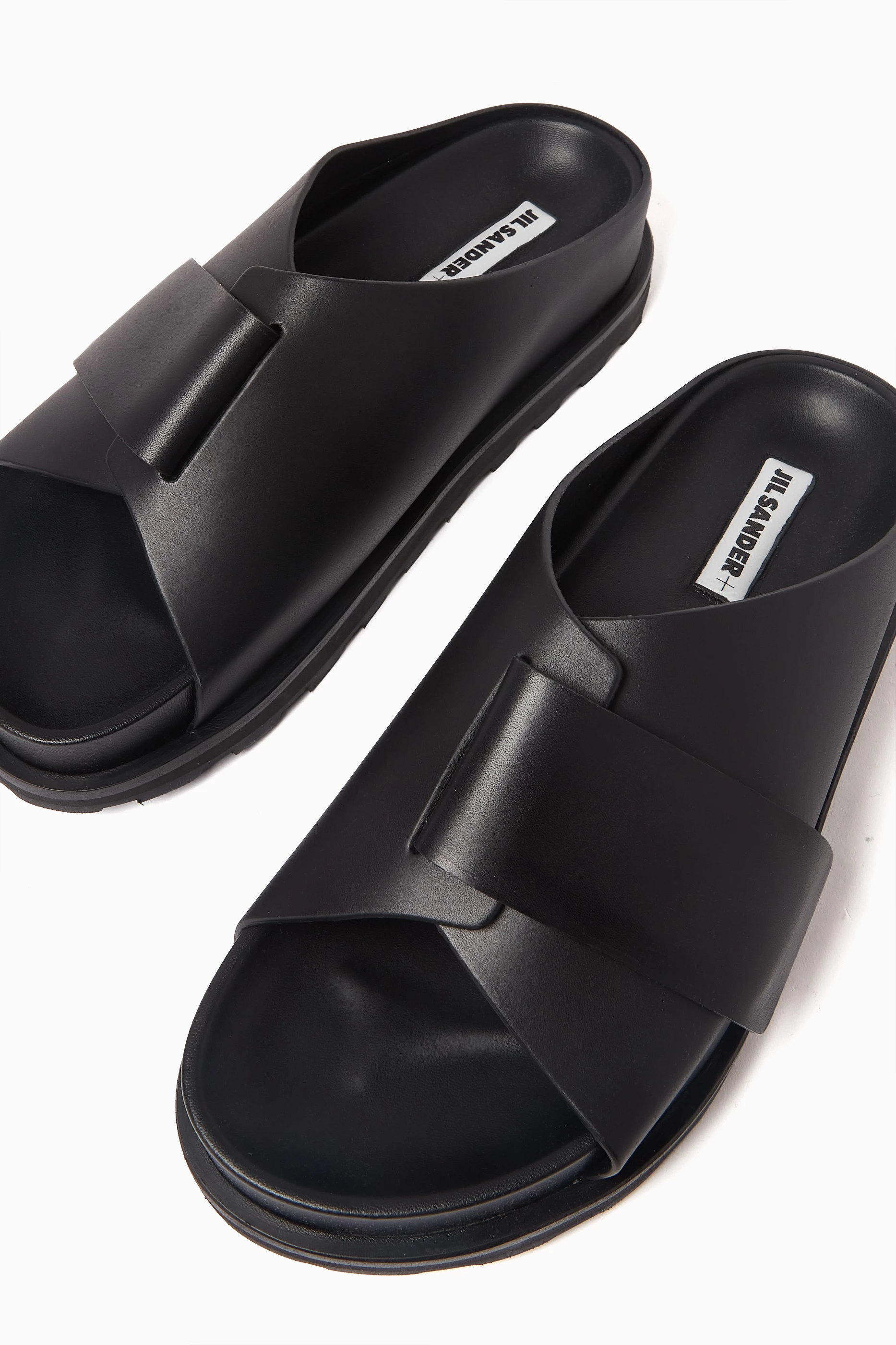 Buy Jil Sander Black Cross-strap Slides in Leather For Men