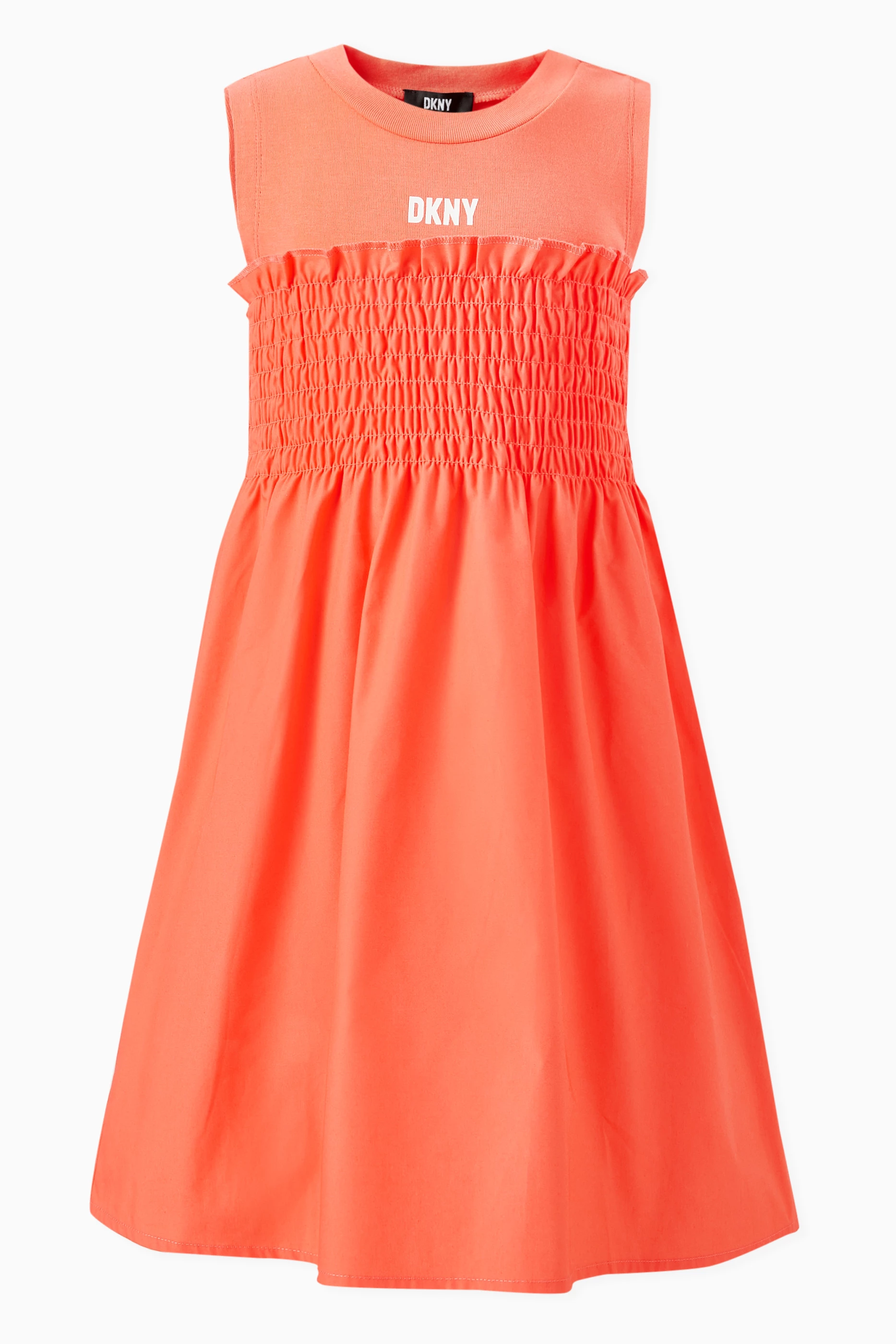 Buy DKNY Orange Logo print Dress in Stretch Cotton For Girls Online Ounass Saudi
