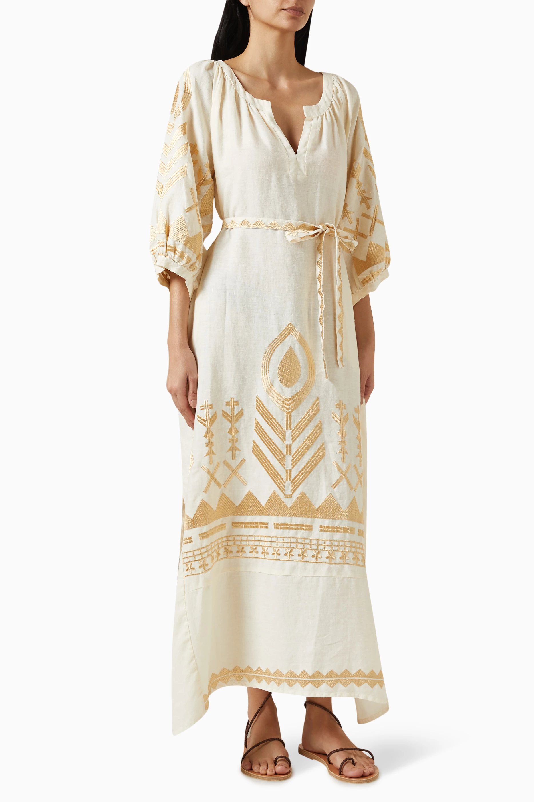 chinese dress ladies Greek Archaic Kori Off The Shoulder Linen Maxi Dress – Pasha Living main image 1