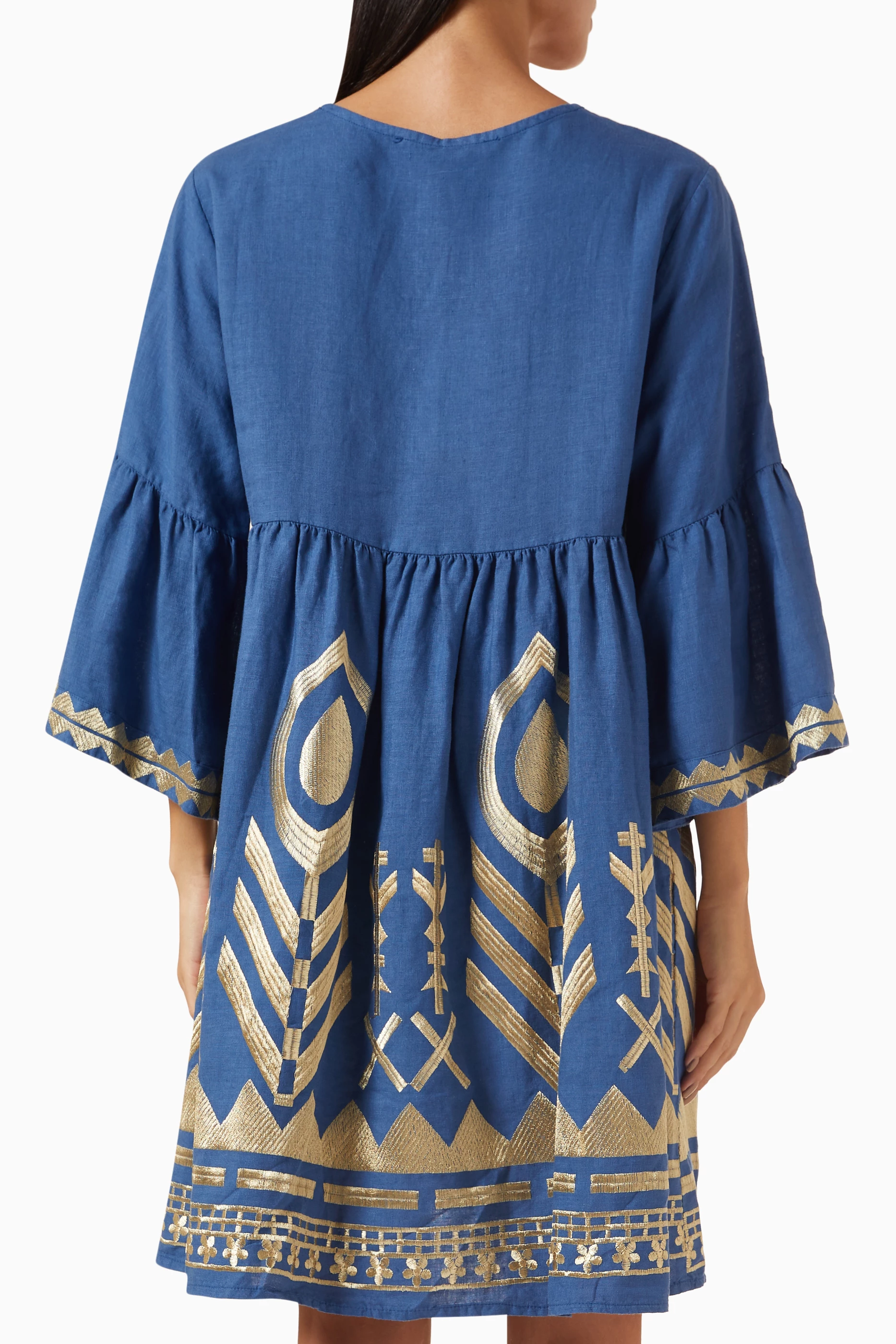 Buy Greek Archaic Kori Blue Embroidered Feathers Mini Dress in Linen For  Women Online | Ounass Saudi
