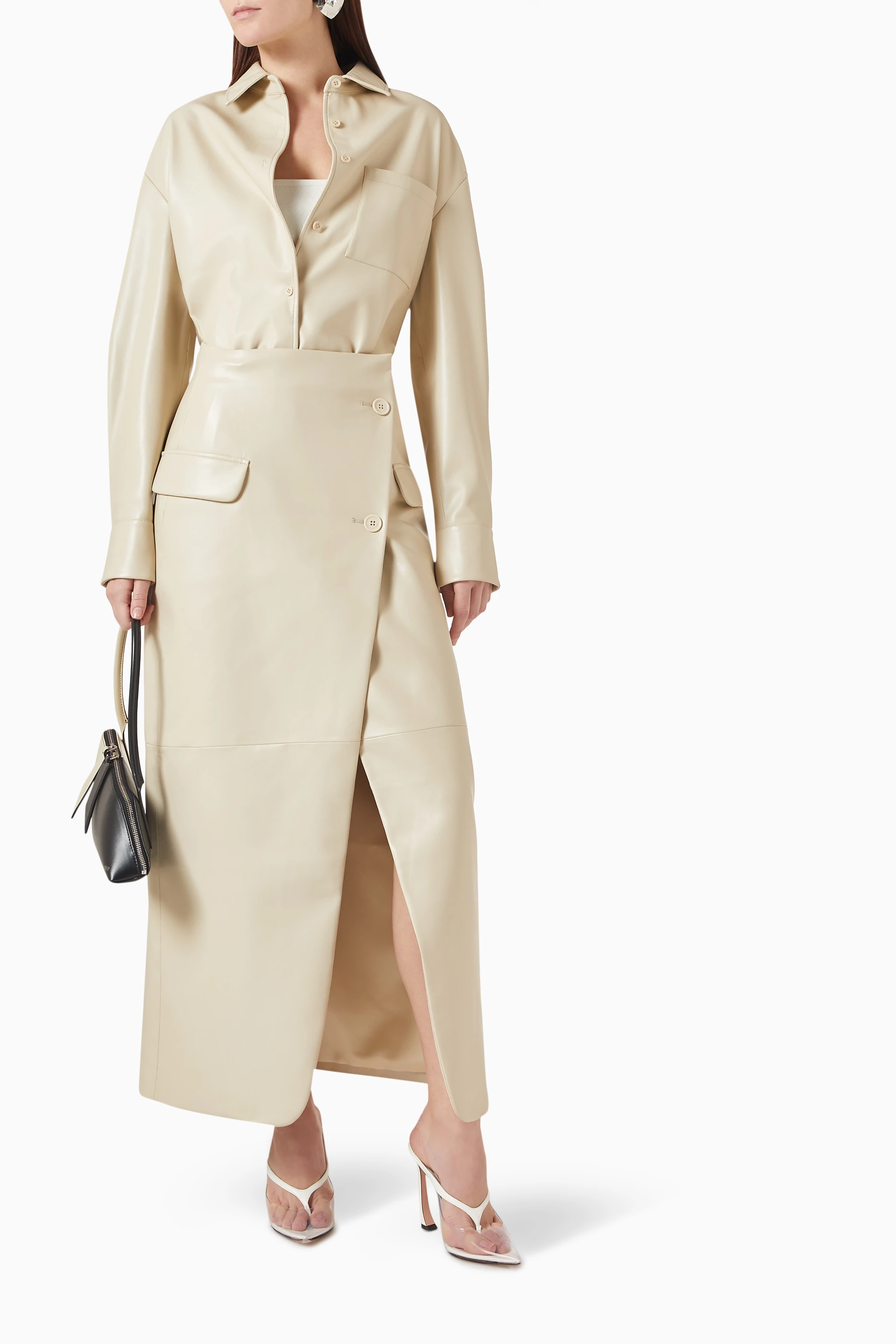 Buy The Frankie Shop White Nan Cross Maxi Skirt in Faux Leather