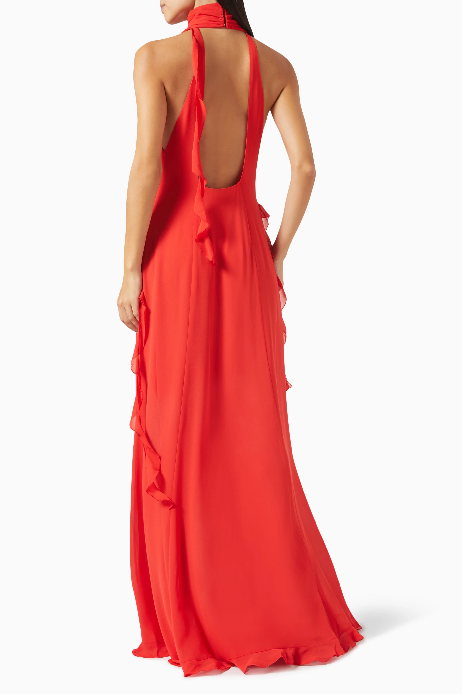 de la vali red dress SOLANA MAXI DRESS IN RUBY RED CHIFFON