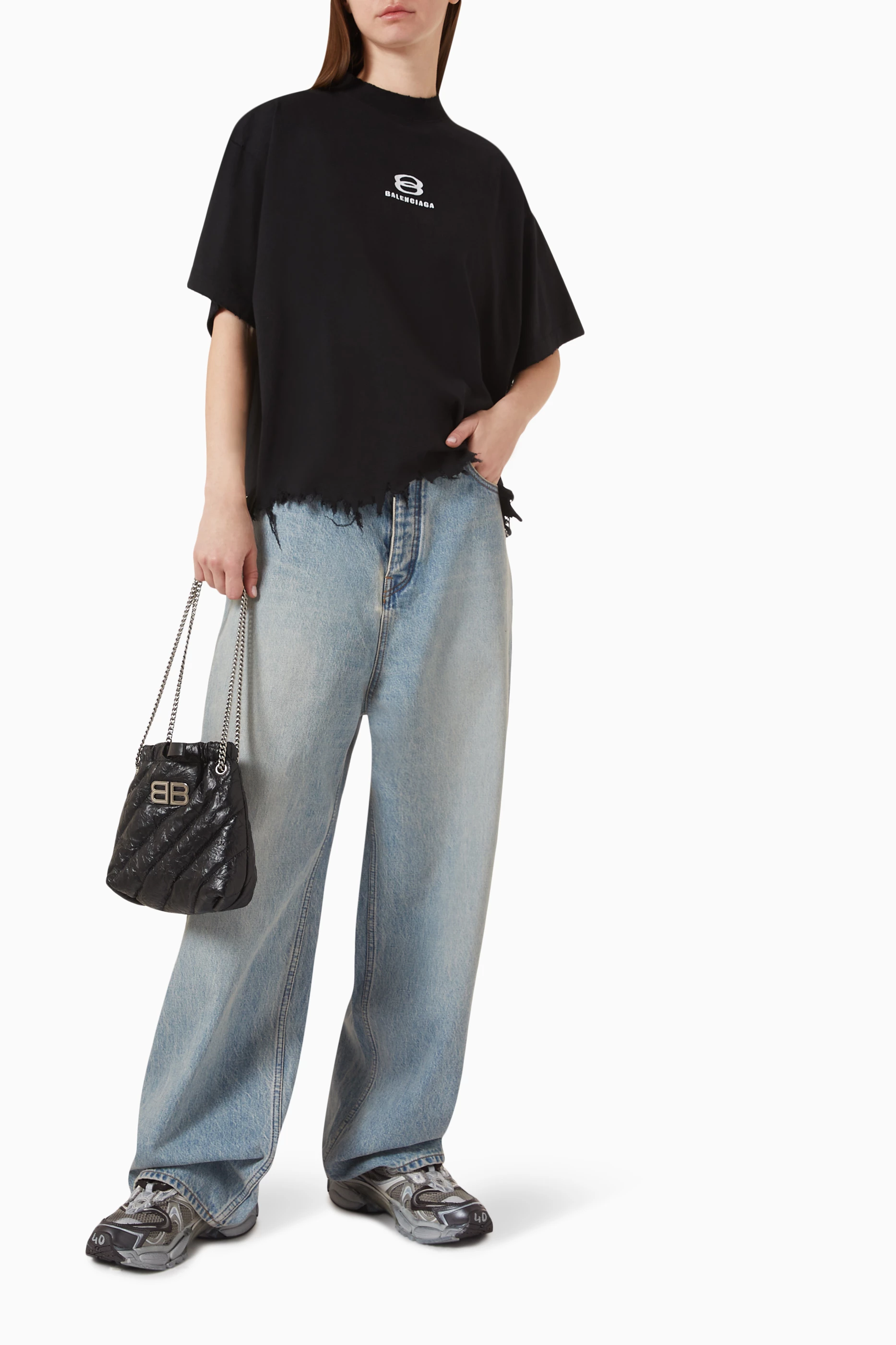 トップス BALENCIAGA 24ss unity icon cropped tee Buy Balenciaga Black Unisex Unity Sports Icon Cropped Large Fit T