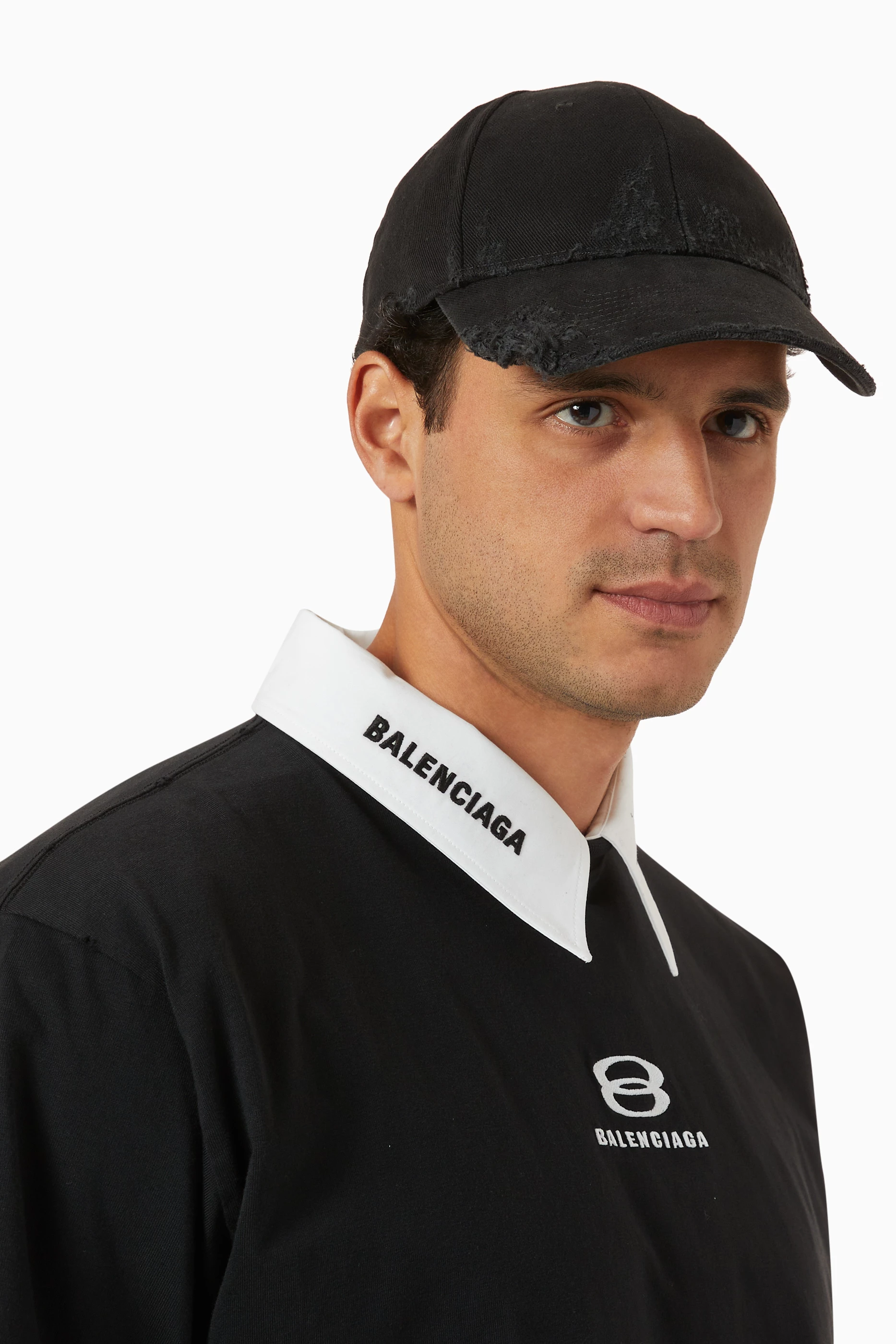 johnblack　BALENCIAGA STENCILTYPE CAP Buy Balenciaga Black Stencil Type Cap in Cotton Drill For UNISEX