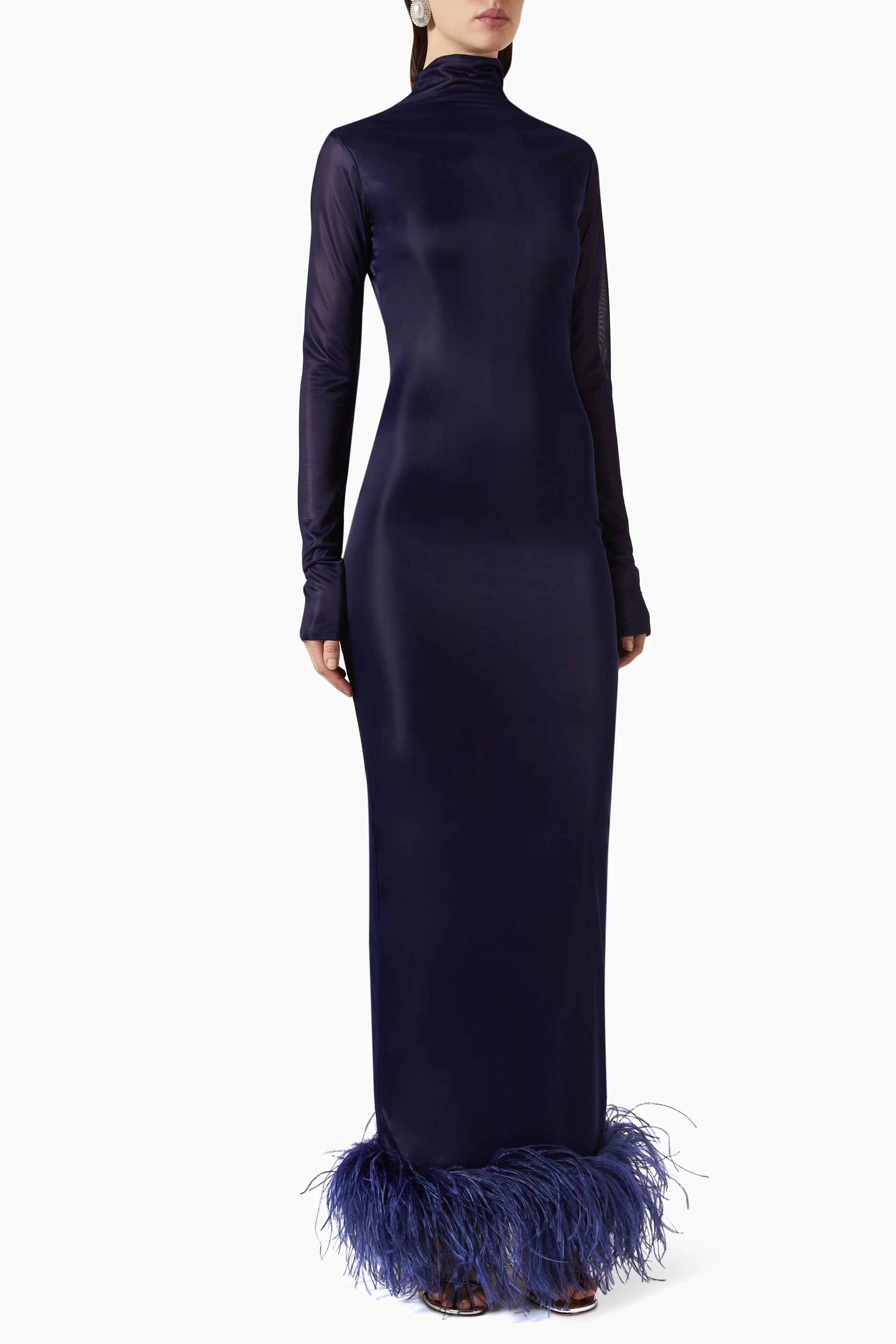 16arlington blue feather dress Buy 16ARLINGTON Blue Luna Feather-trim Gown in Jersey For Women Online