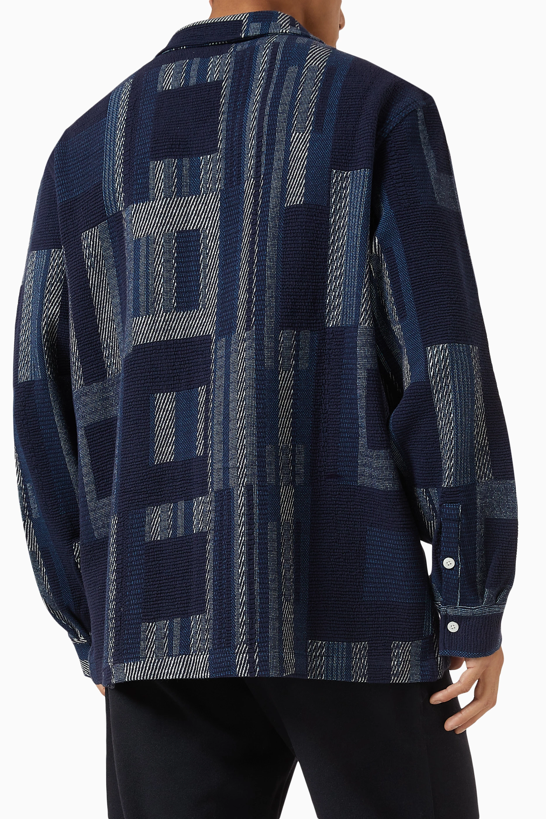 Buy Kith Blue Geometric Cohen Shirt in Cotton Knit For Men Online
