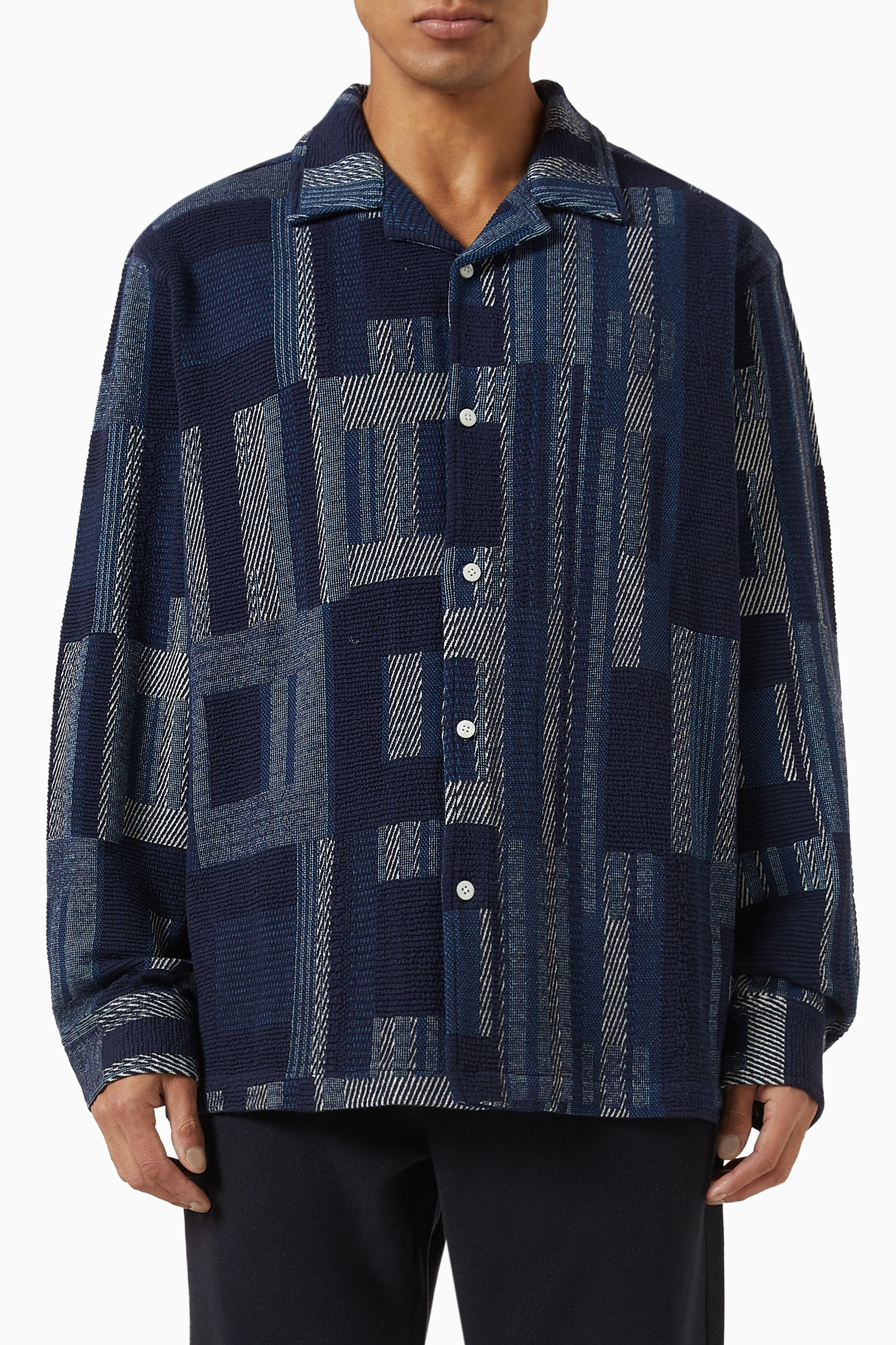 Buy Kith Blue Geometric Cohen Shirt in Cotton Knit For Men Online