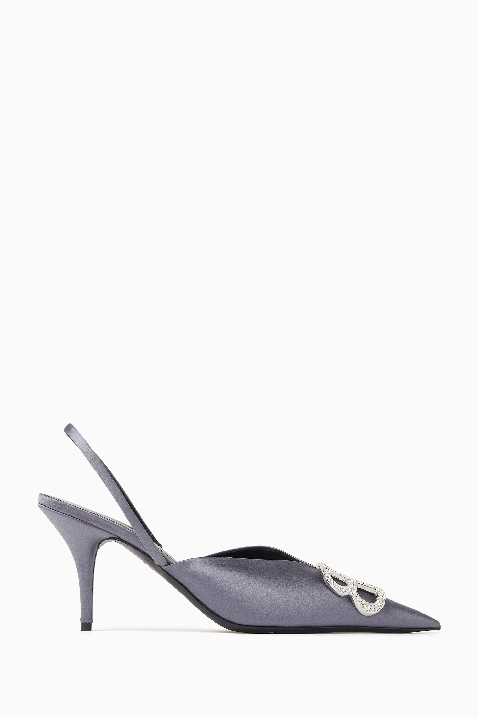 Buy Balenciaga Grey Rhinestone BB 80 Slingback Pumps inSatin For Women Online Ounass Saudi