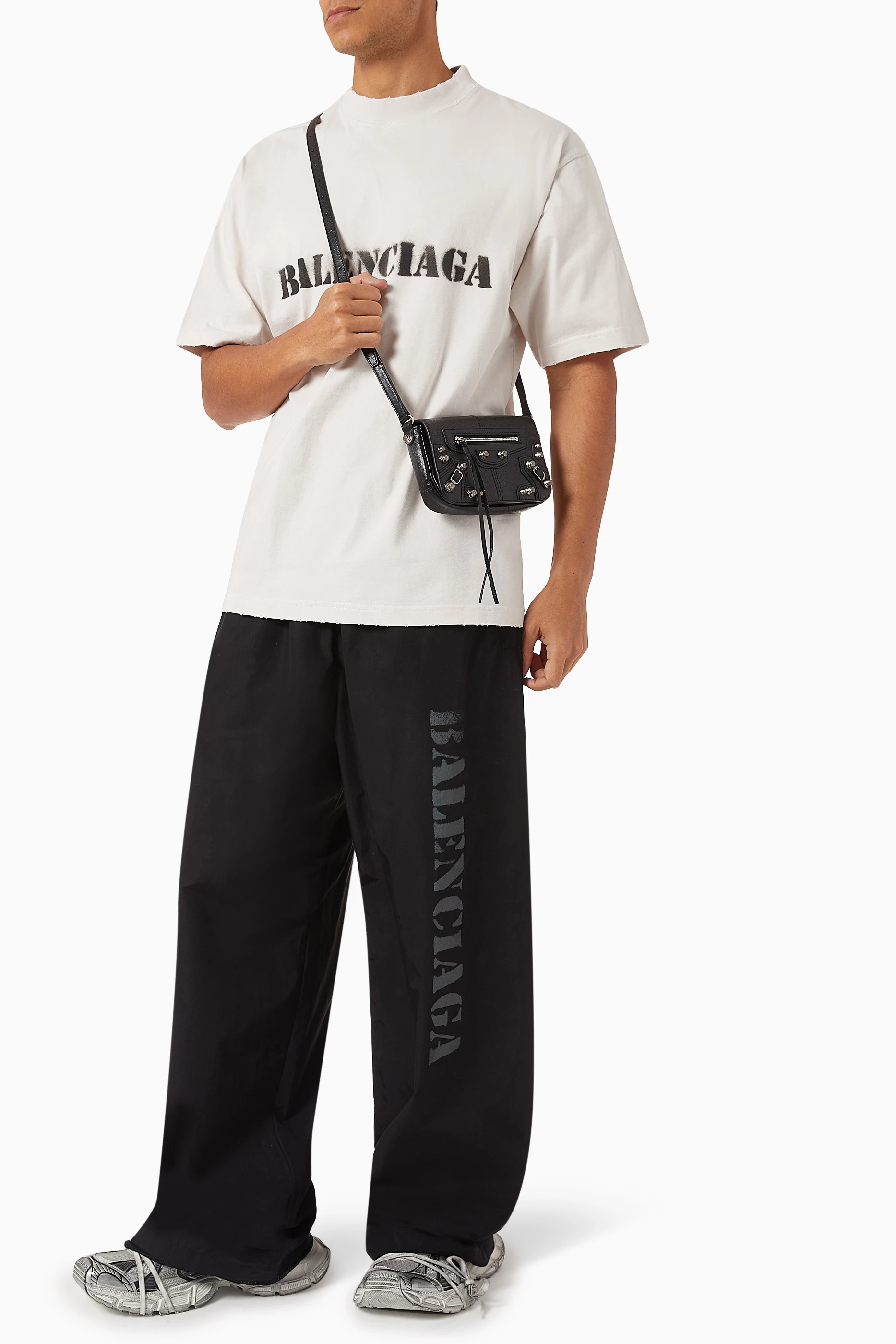 Buy Balenciaga Black Stencil Type Tracksuit Pants in Techno Poplin