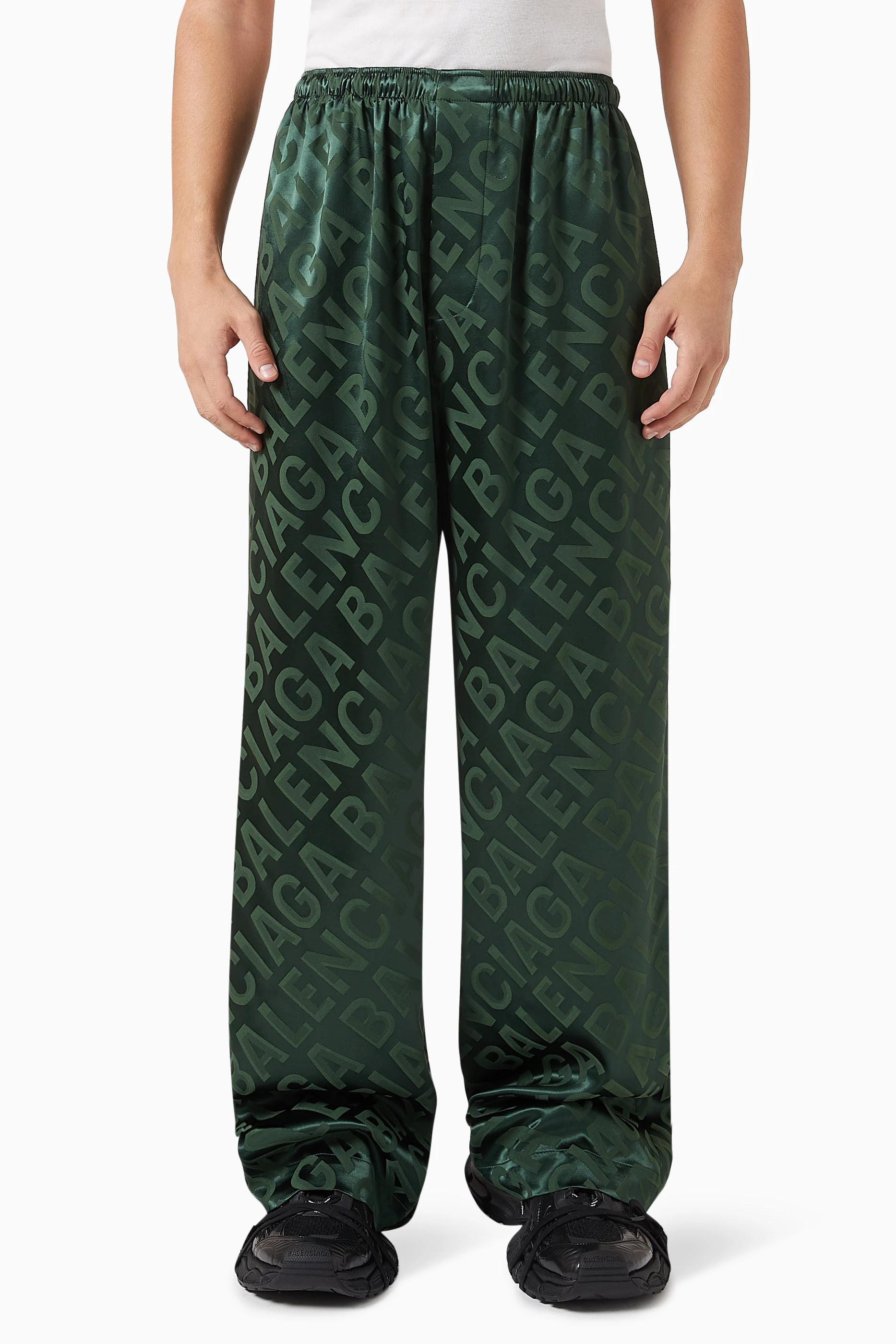 Buy Balenciaga Green Unisex All-over Logo Pyjama Pants in