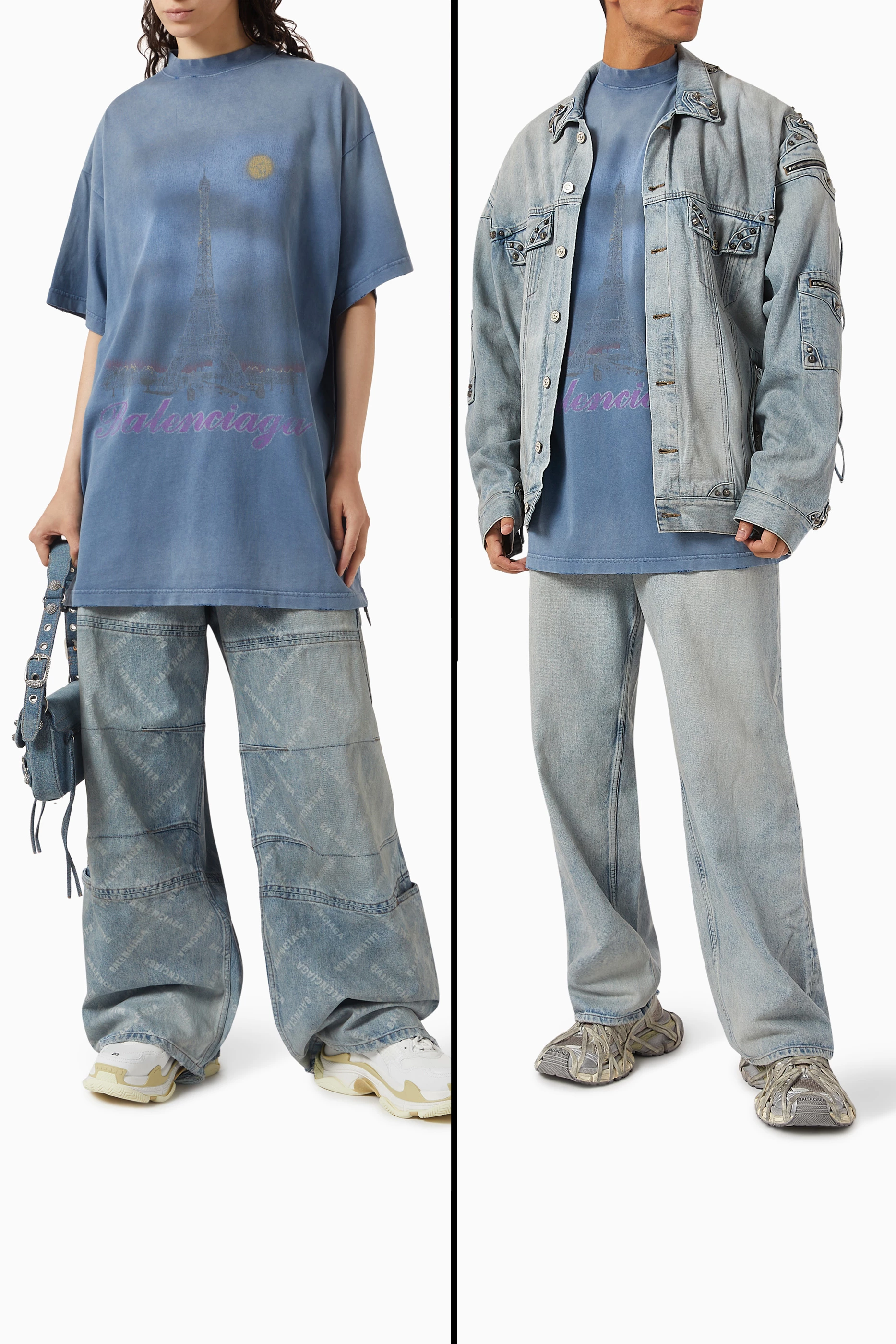 Buy Balenciaga Blue Unisex Paris Moon Oversized T-shirt in Vintage 