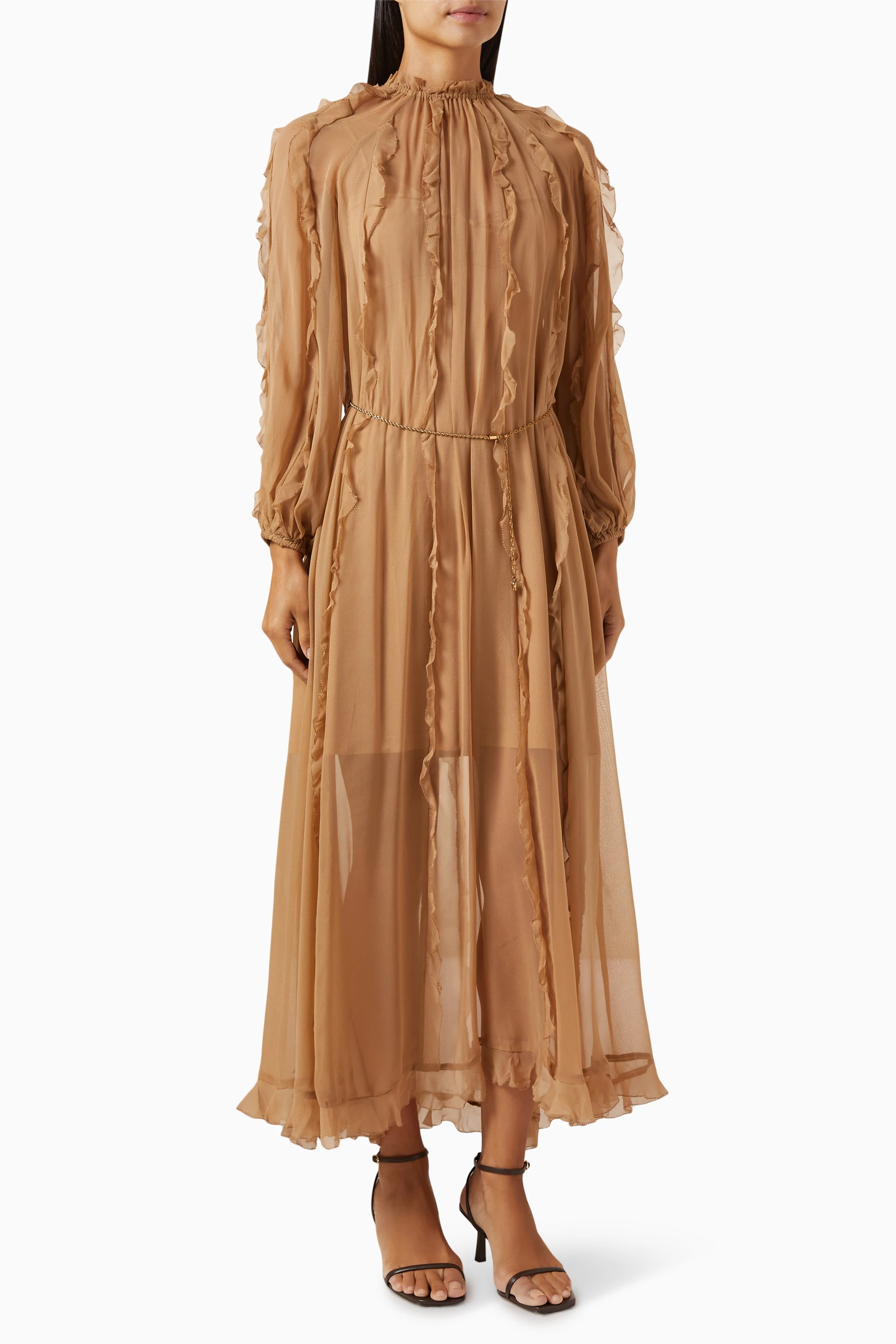 Buy Zimmermann Brown Tranquillity Billow Midi Dress in Silk