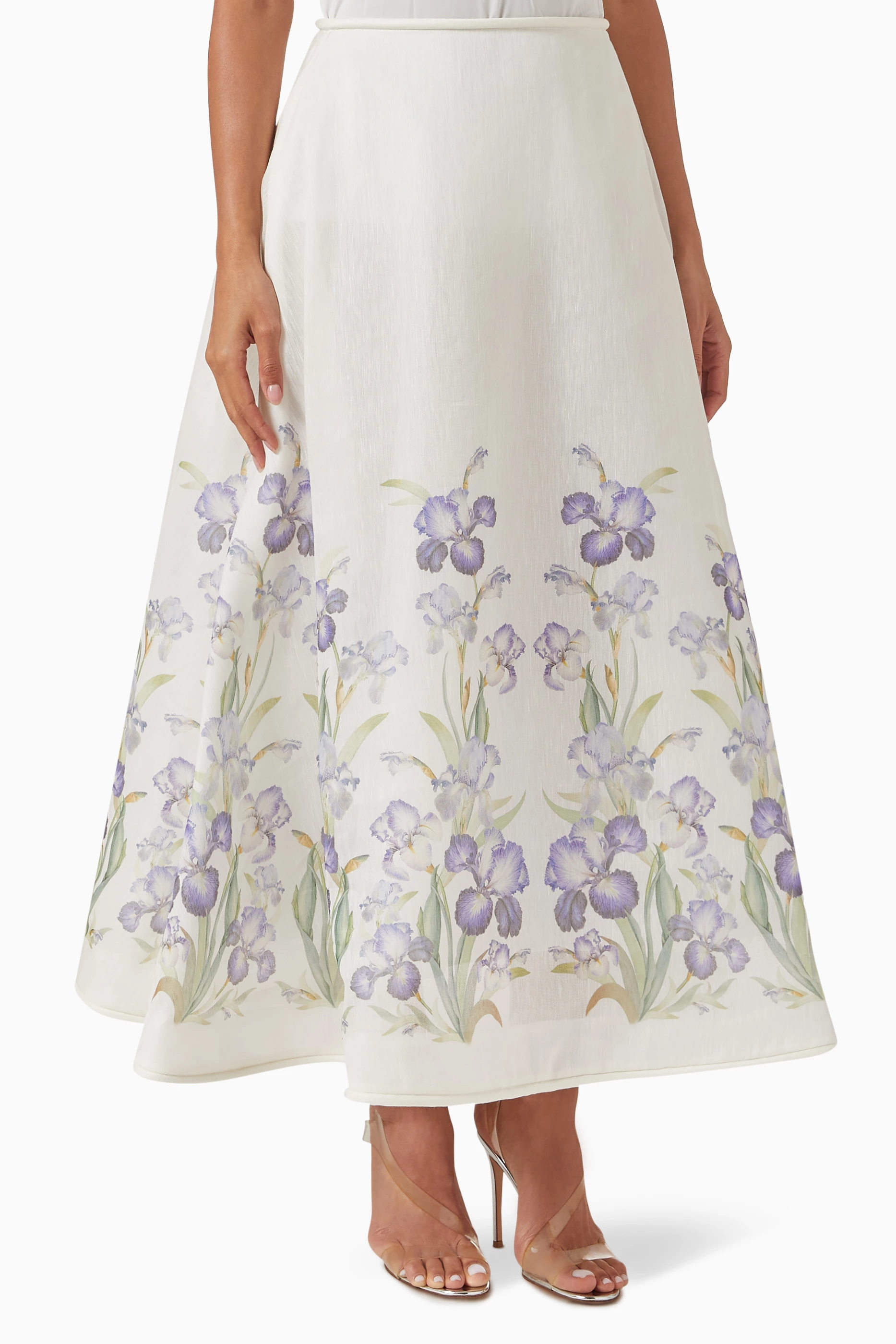 【関税込み】ZIMMERMANN NATURA FLARE SKIRT Buy Zimmermann Blue Natura Flare Skirt in Linen-blend For
