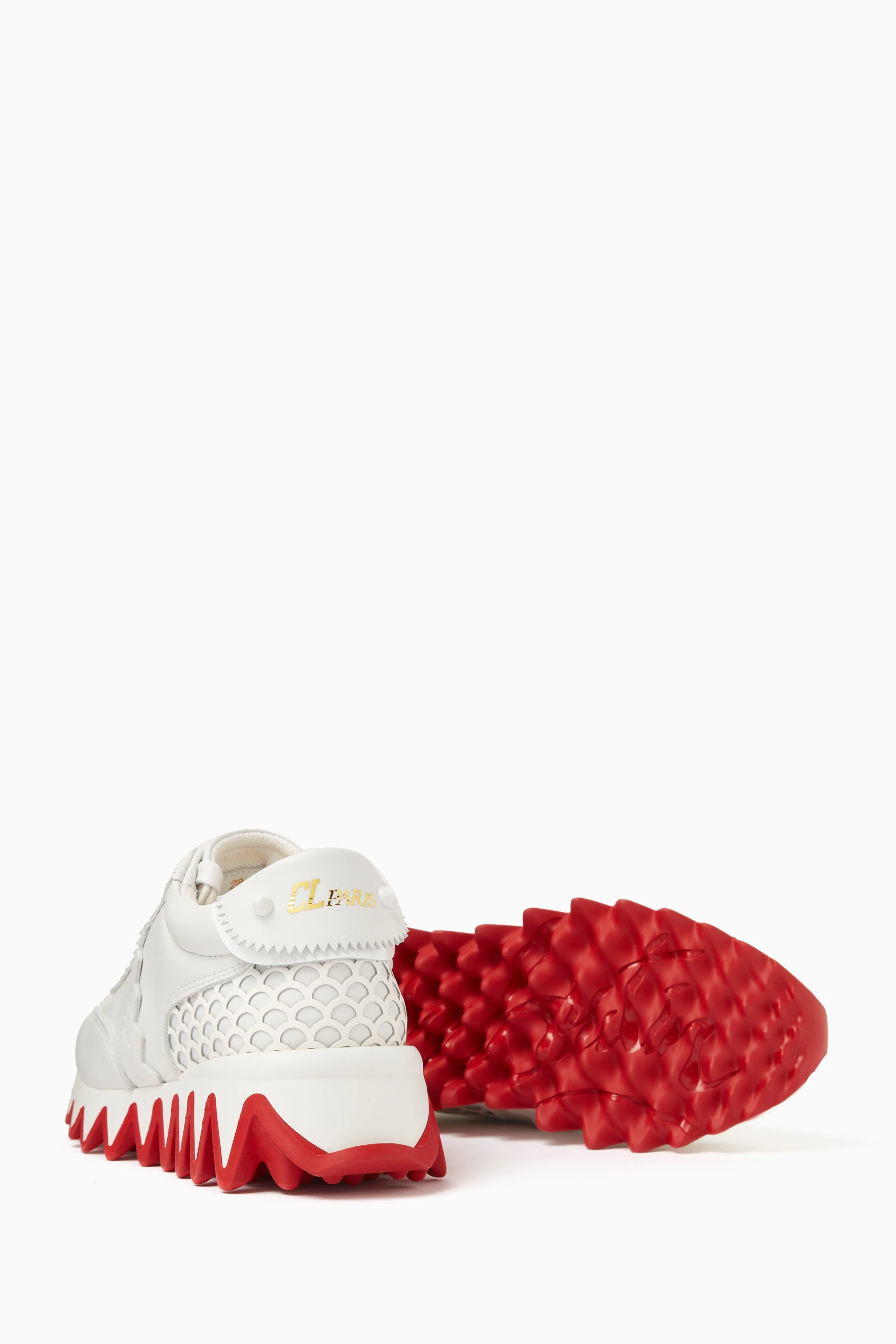 Buy Christian Louboutin White Mini Shark Sneakers in Leather For
