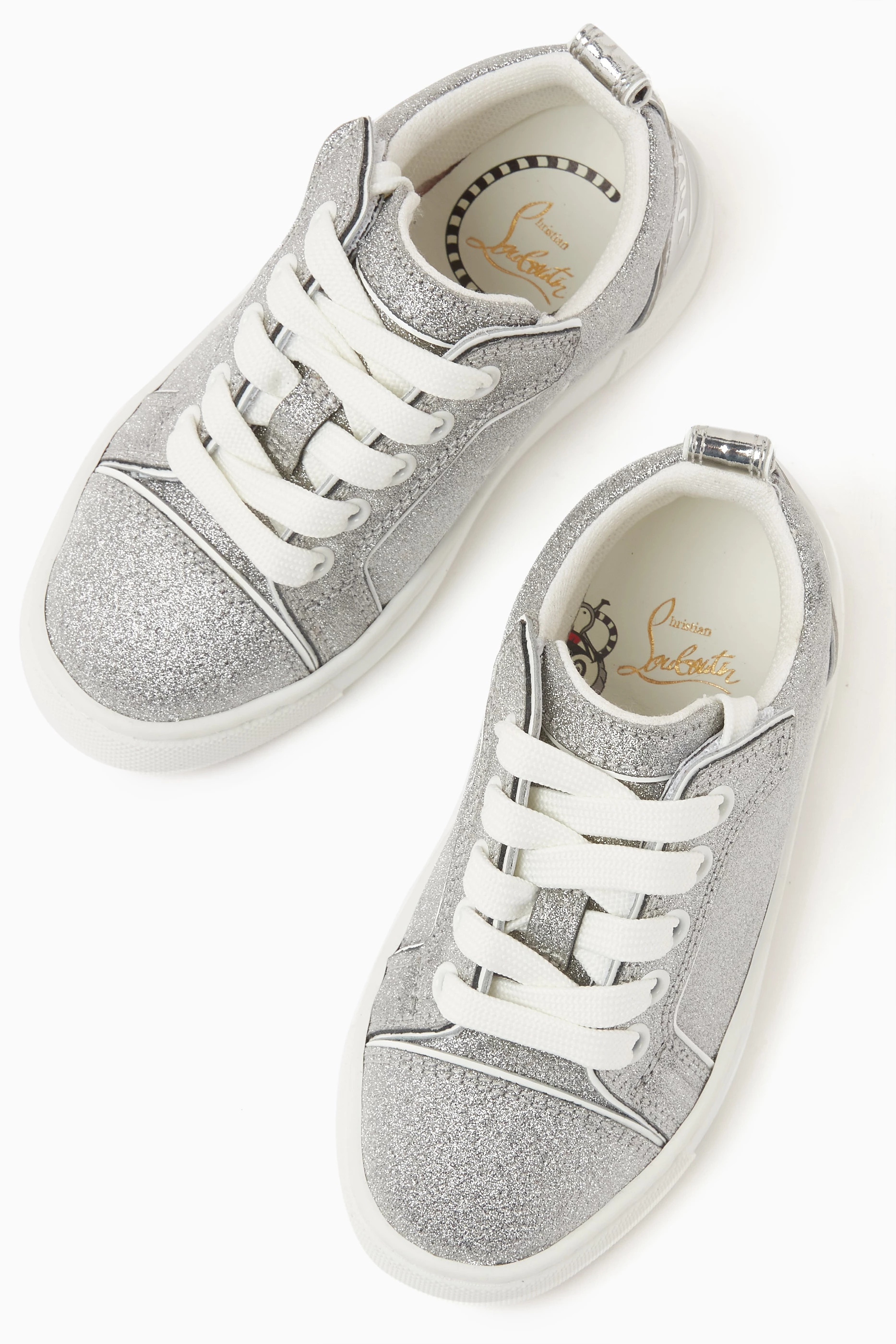 Buy Christian Louboutin Silver Funnyto Sneakers in Glitter Leather For Boys Online Ounass Saudi
