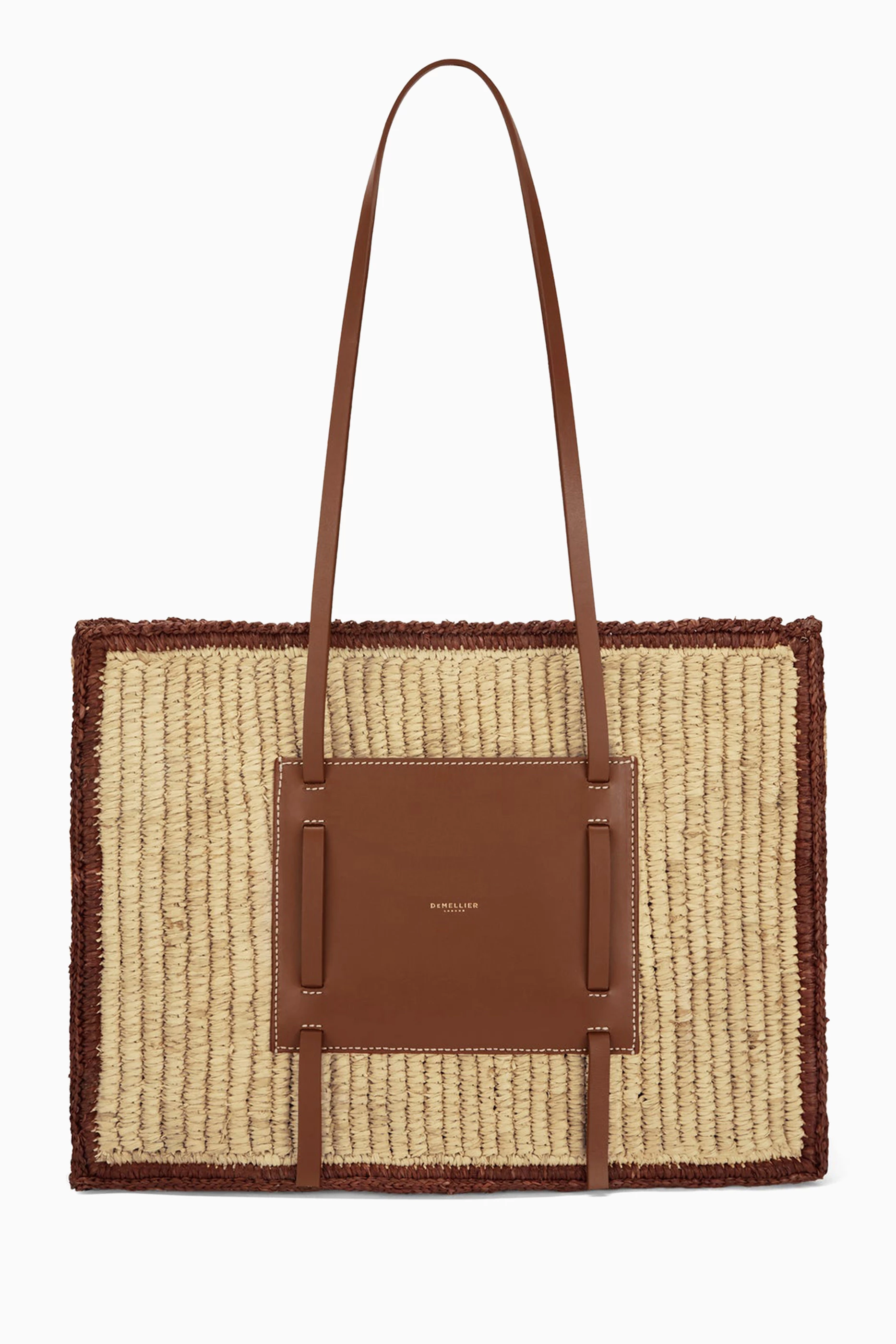 Buy DeMellier Brown Capri Leather-trim Raffia Tote Bag For