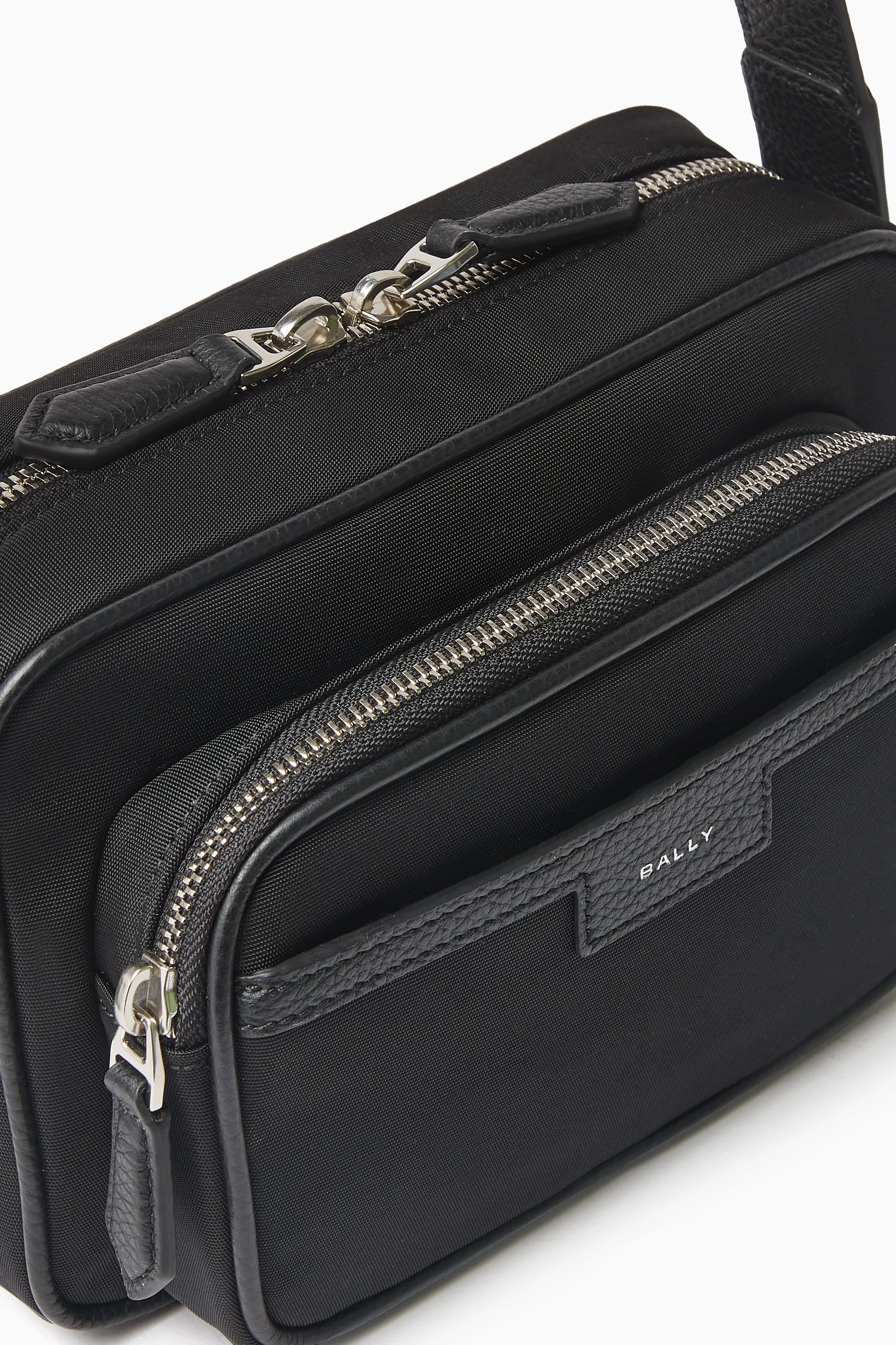 Buy Bally Black Code Cross Messenger Bag in Nylon & Grained