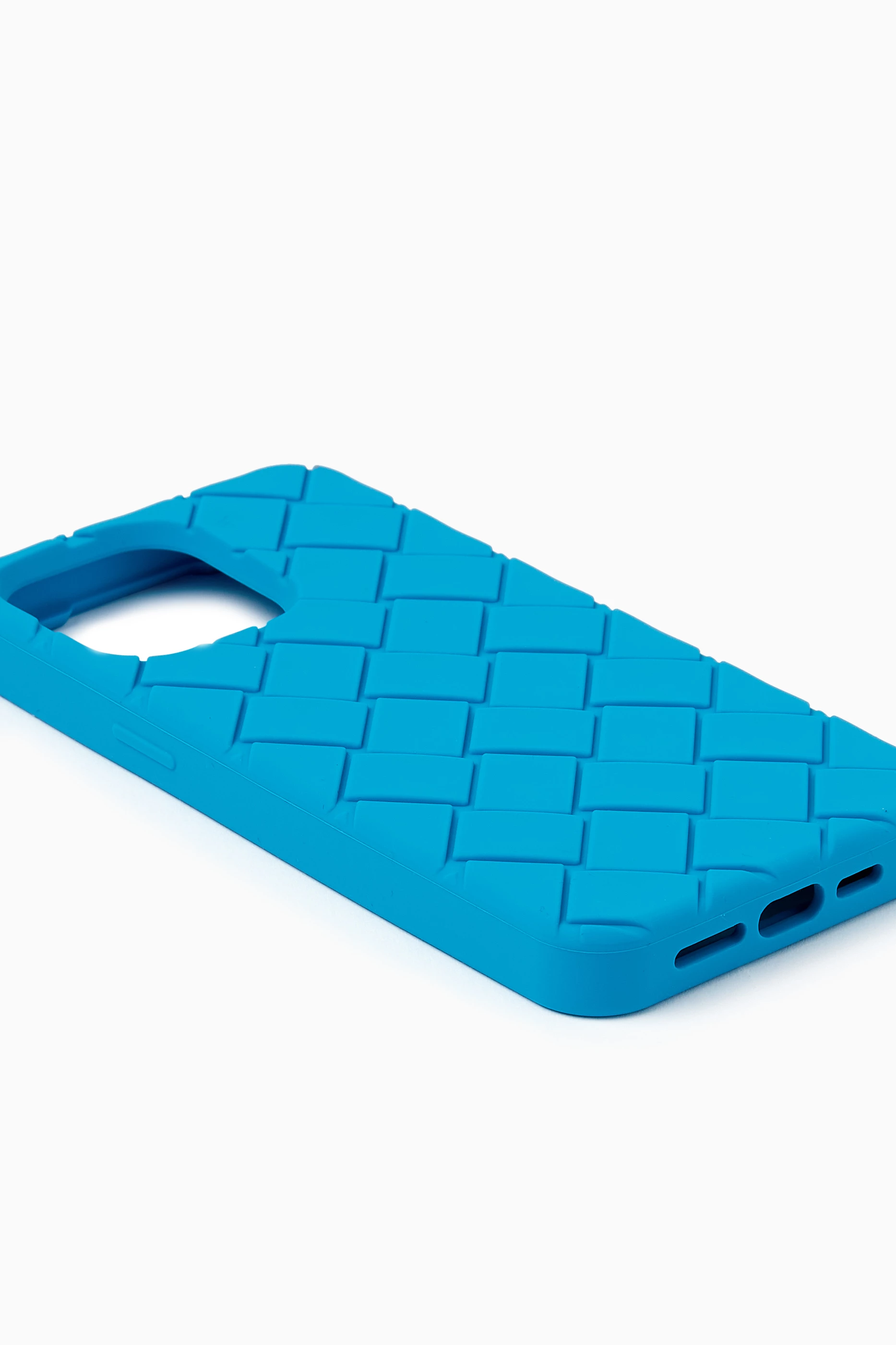 Buy Bottega Veneta Blue iPhone 15 Pro Max Case in Intreccio Rubber