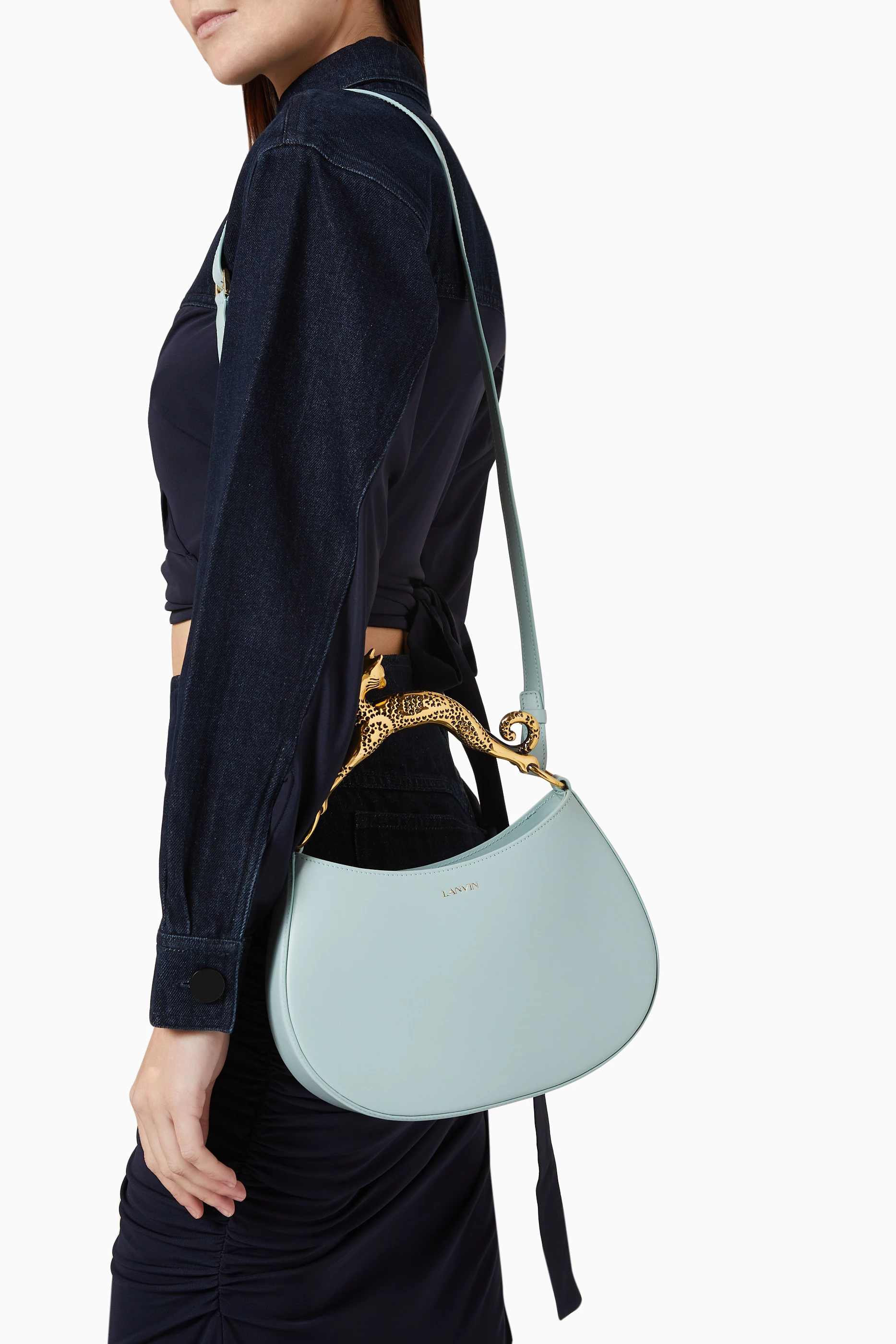 Buy Lanvin Blue Small Hobo Cat Bag in Calfskin Leather For