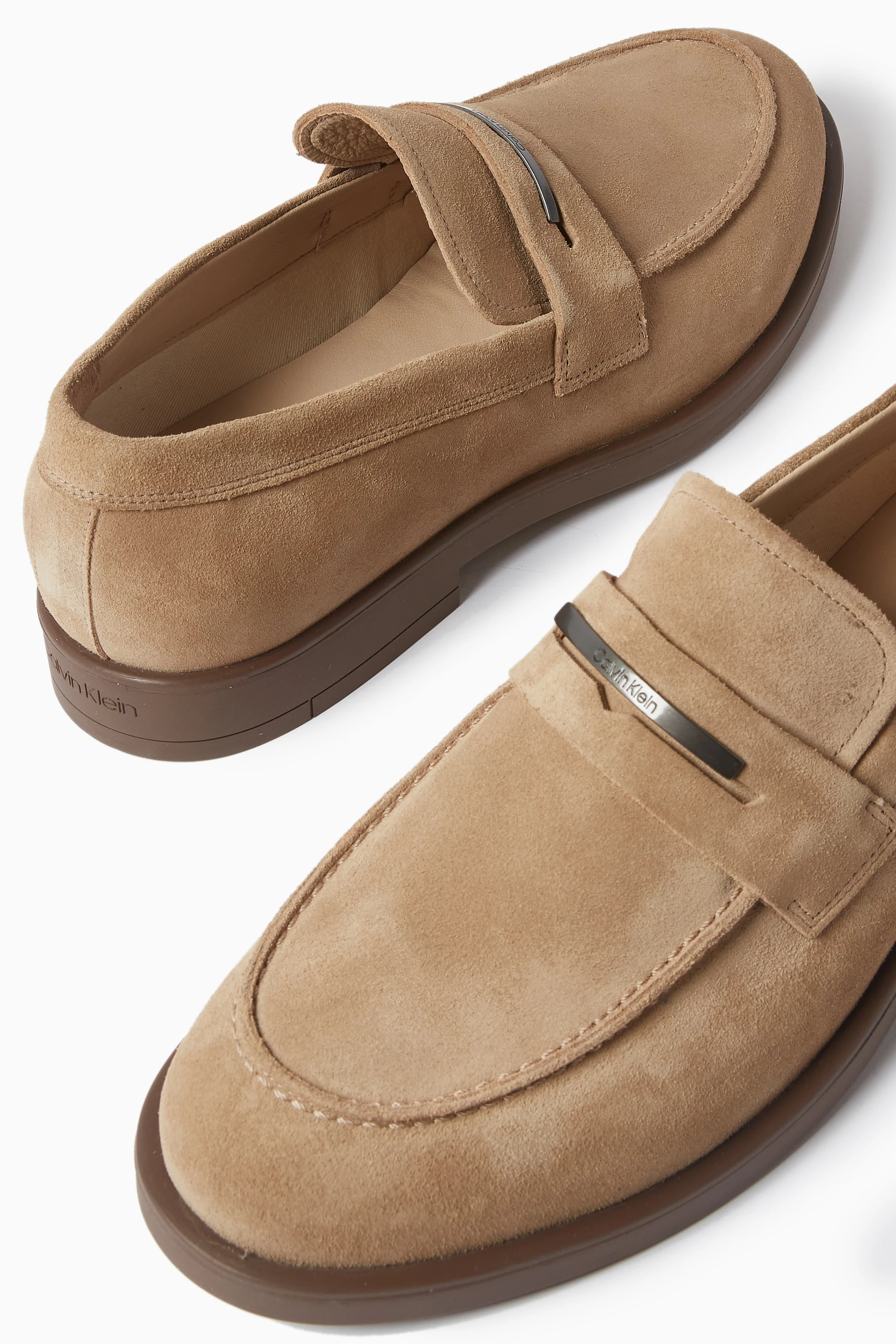 Calvin Klein Mens Suede Penny Loafers Taupe Tan Slip On Moc Toe Shoes Calvin Klein HYBRID LOAFER BAND - Trainers - desert taupe  main image 3