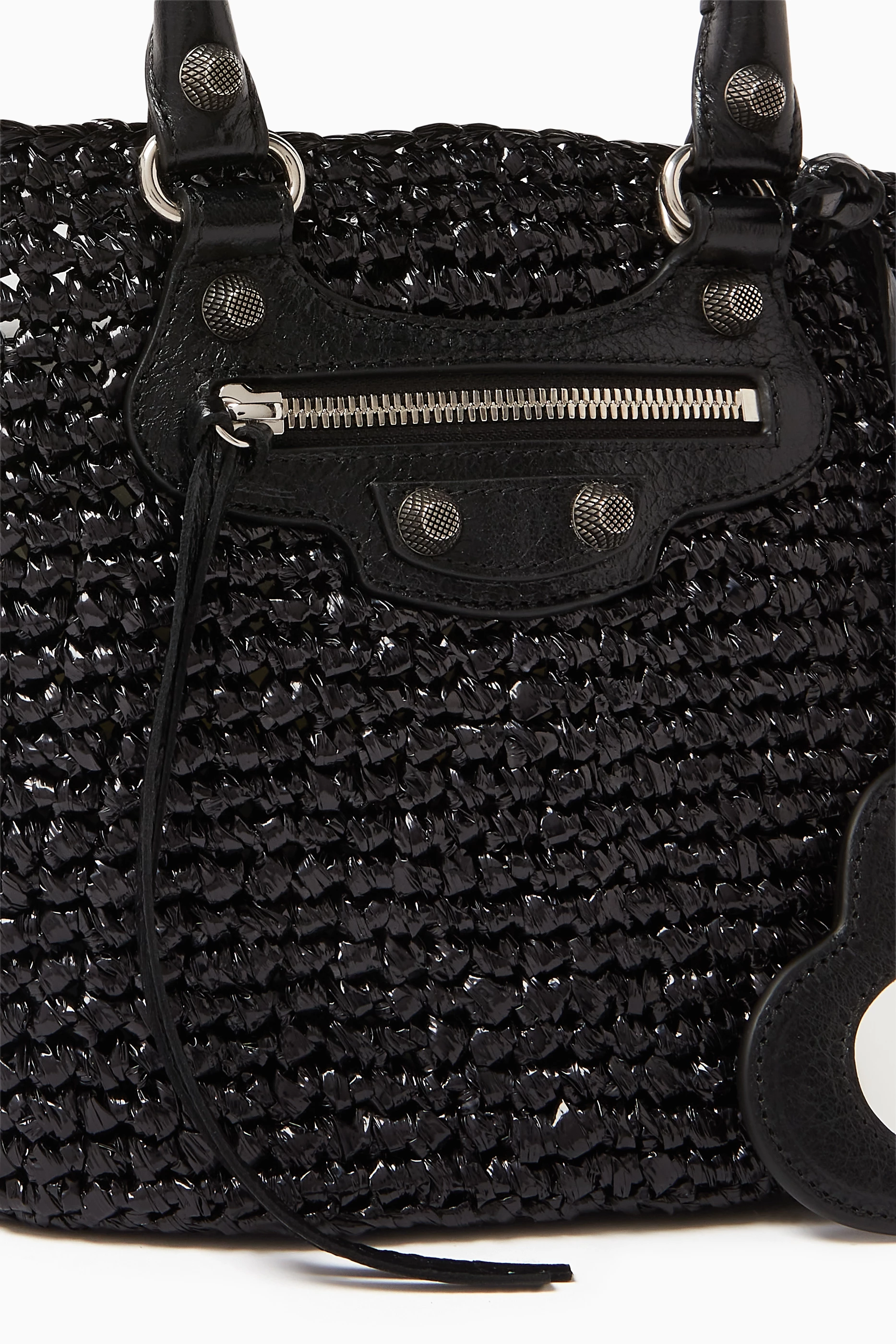 トートバッグ BALENCIAGA BLACK RAFFIA LARGE LE CAGOLE PANIER SHOPPING BAG Balenciaga Raffia Large Le Cagole Panier Shopping Bag in