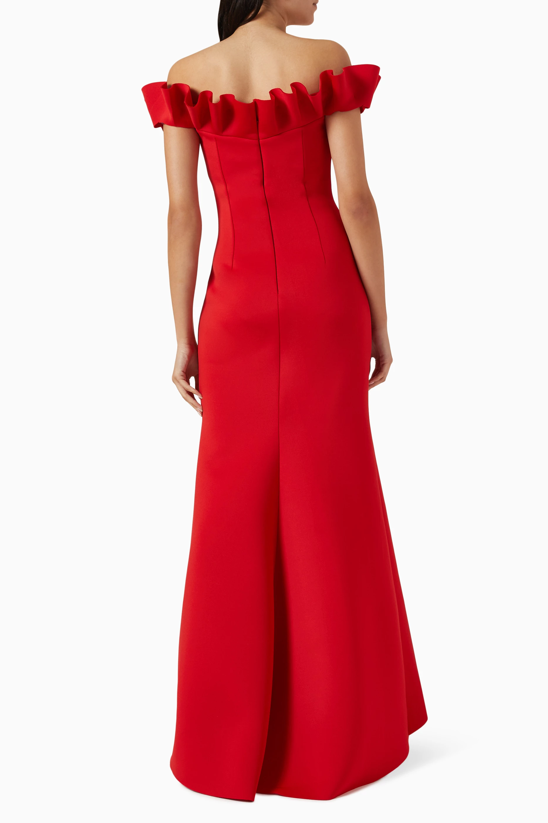 Badgley mischka red cold shoulder gown store