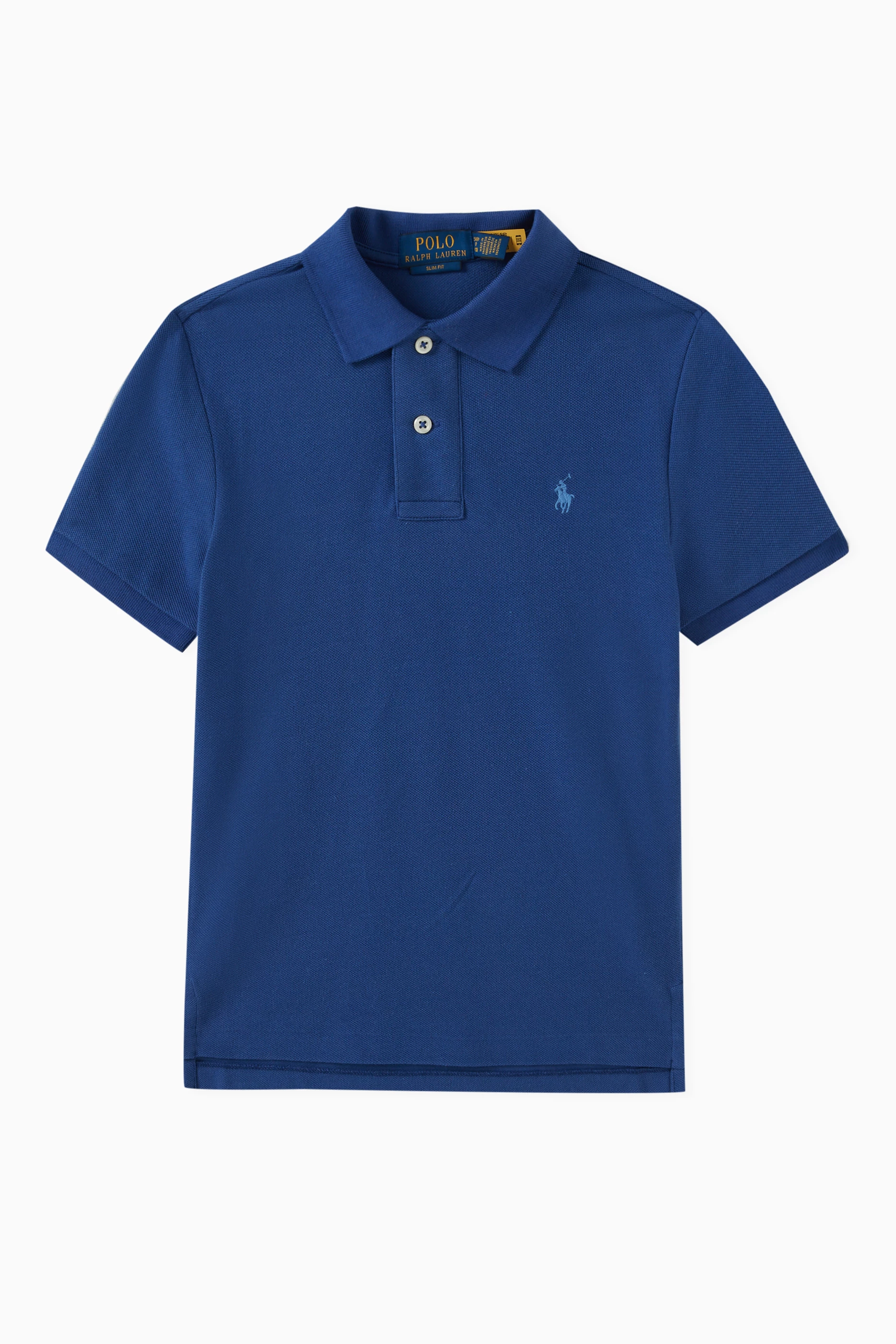 Buy Polo Ralph Lauren Blue Slim Fit Logo Polo Shirt in Cotton For Boys Online Ounass Saudi