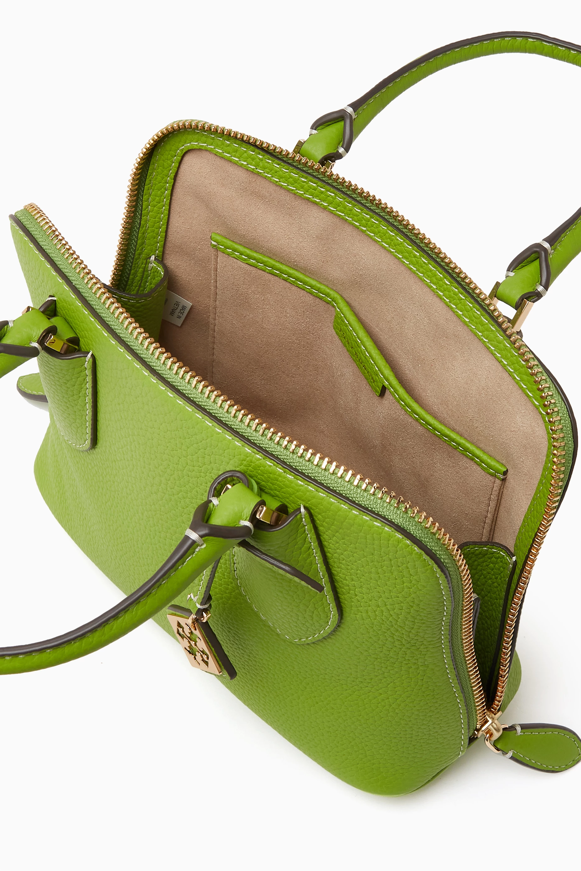 国内発送♪最安値！TORY BURCH ☆ MINI SADDLEBAG（Green Olive) ヴァージニア シリンダーバッグ: レディース ショルダーバッグ