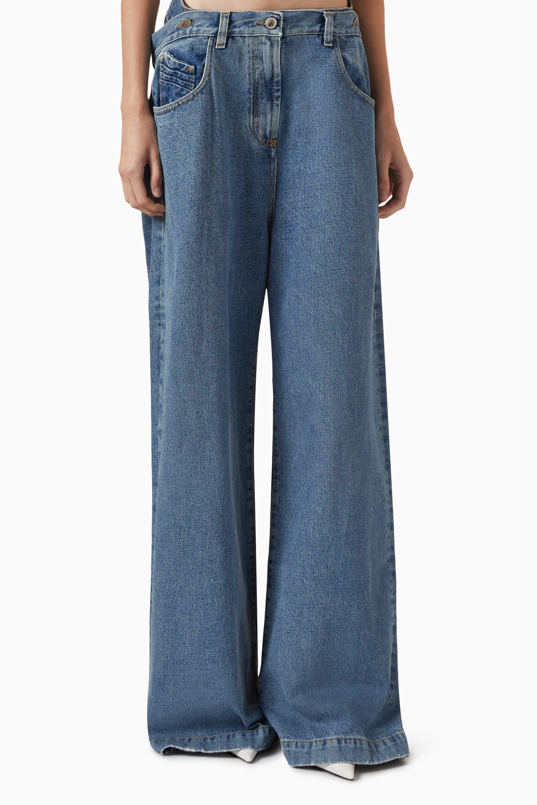 Buy The Attico Blue Layered Baggy Wide-leg Jeans For Women