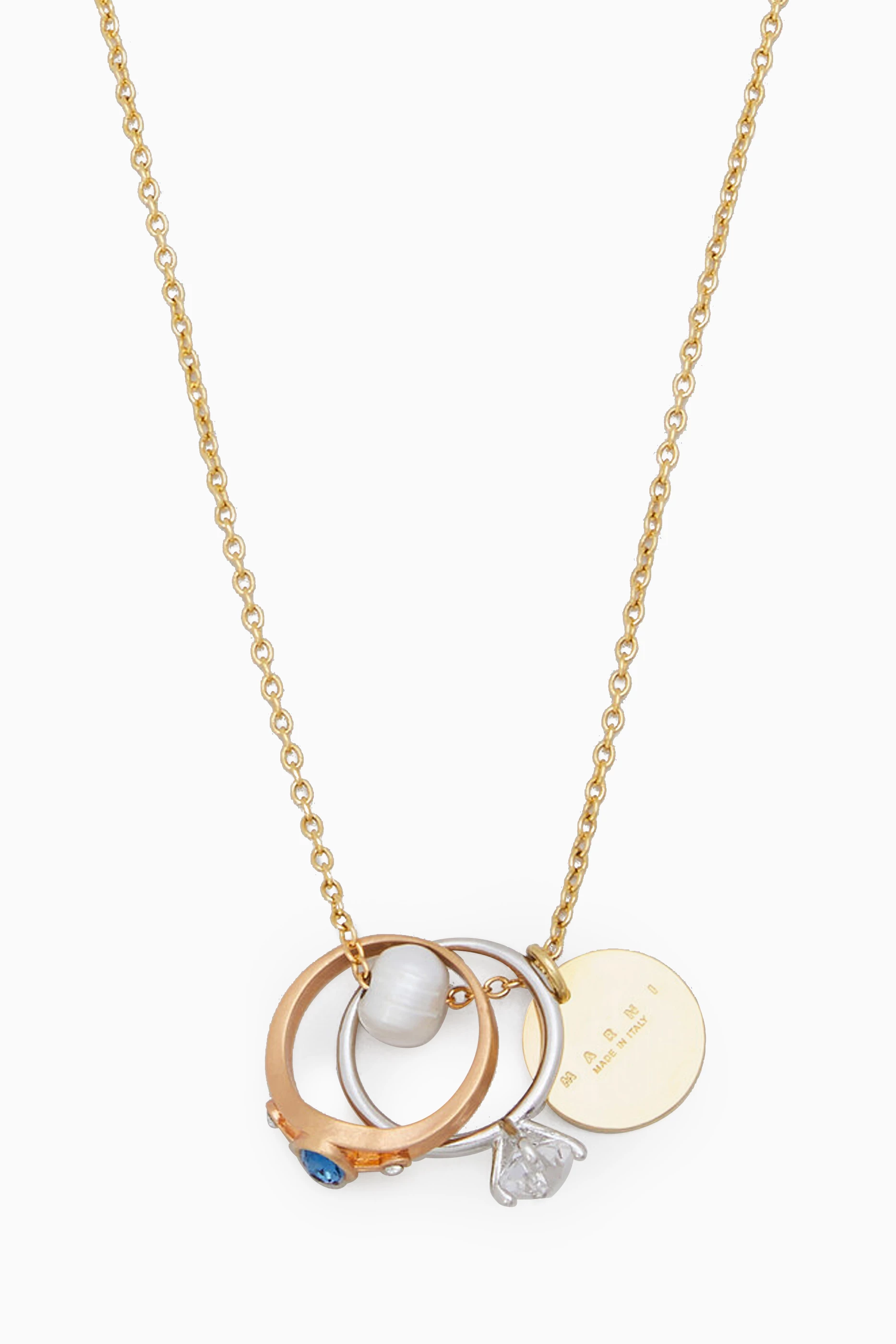 ★送料関税込★【MARNI】Brass and Pearl Necklace Buy Marni Multicolour Pearl & Ring Charm Necklace in Brass