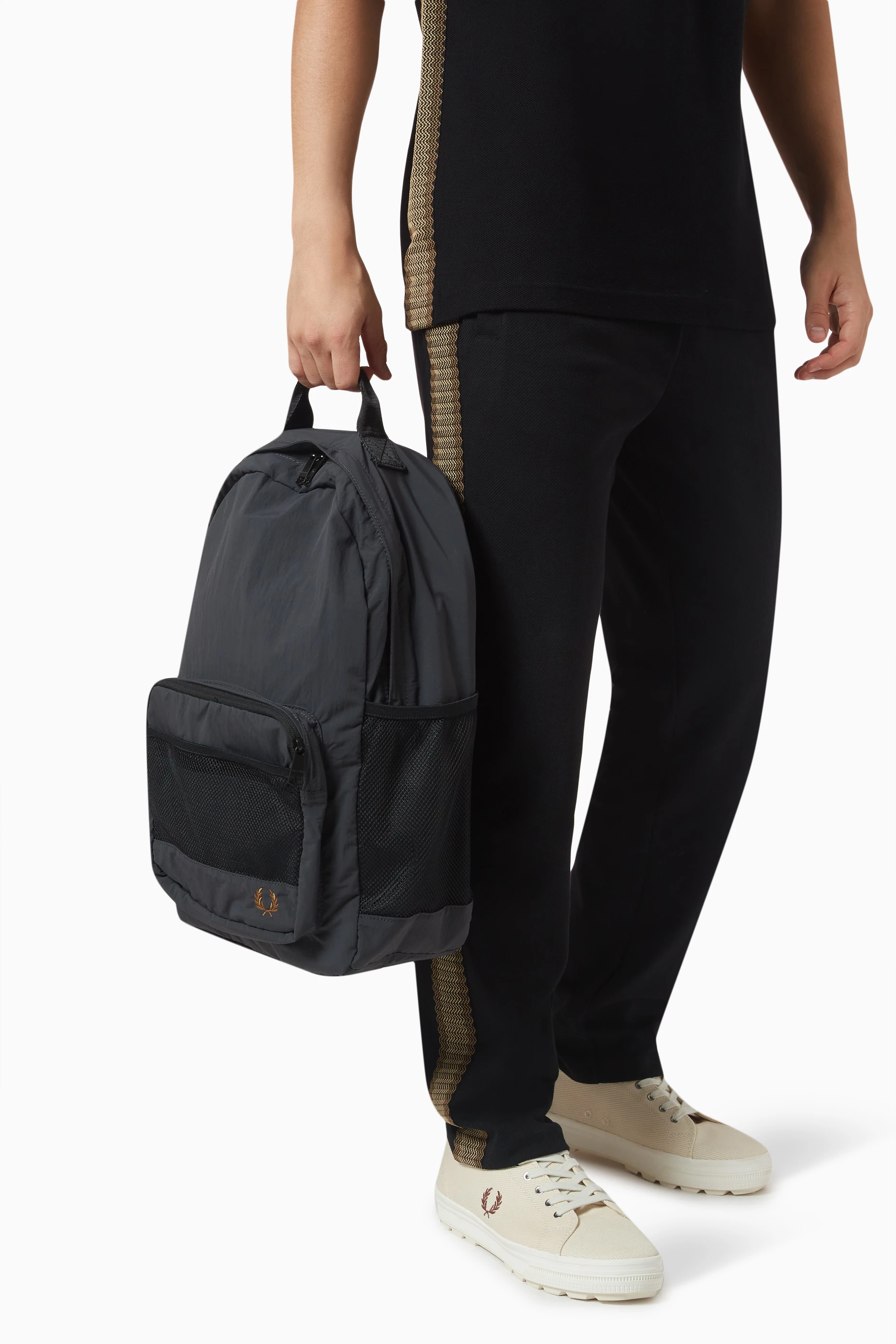 ◆FRED PERRY◆ Crinkle Nylon Mesh Backpack Anchor Grey CFPU2 Buy Fred Perry Grey Crinkle Backpack in Nylon-mesh For Men