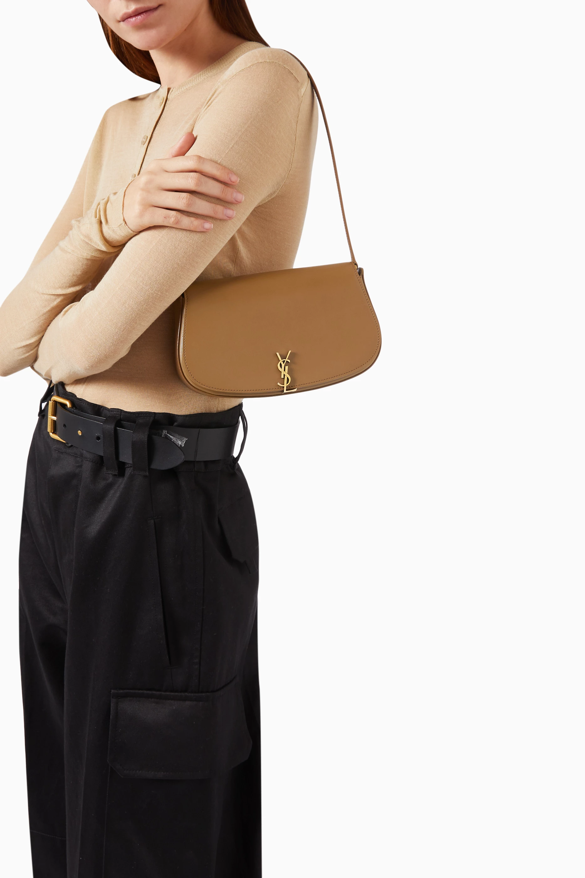 Buy SAINT LAURENT Brown Mini Voltaire Shoulder Bag in Leather For