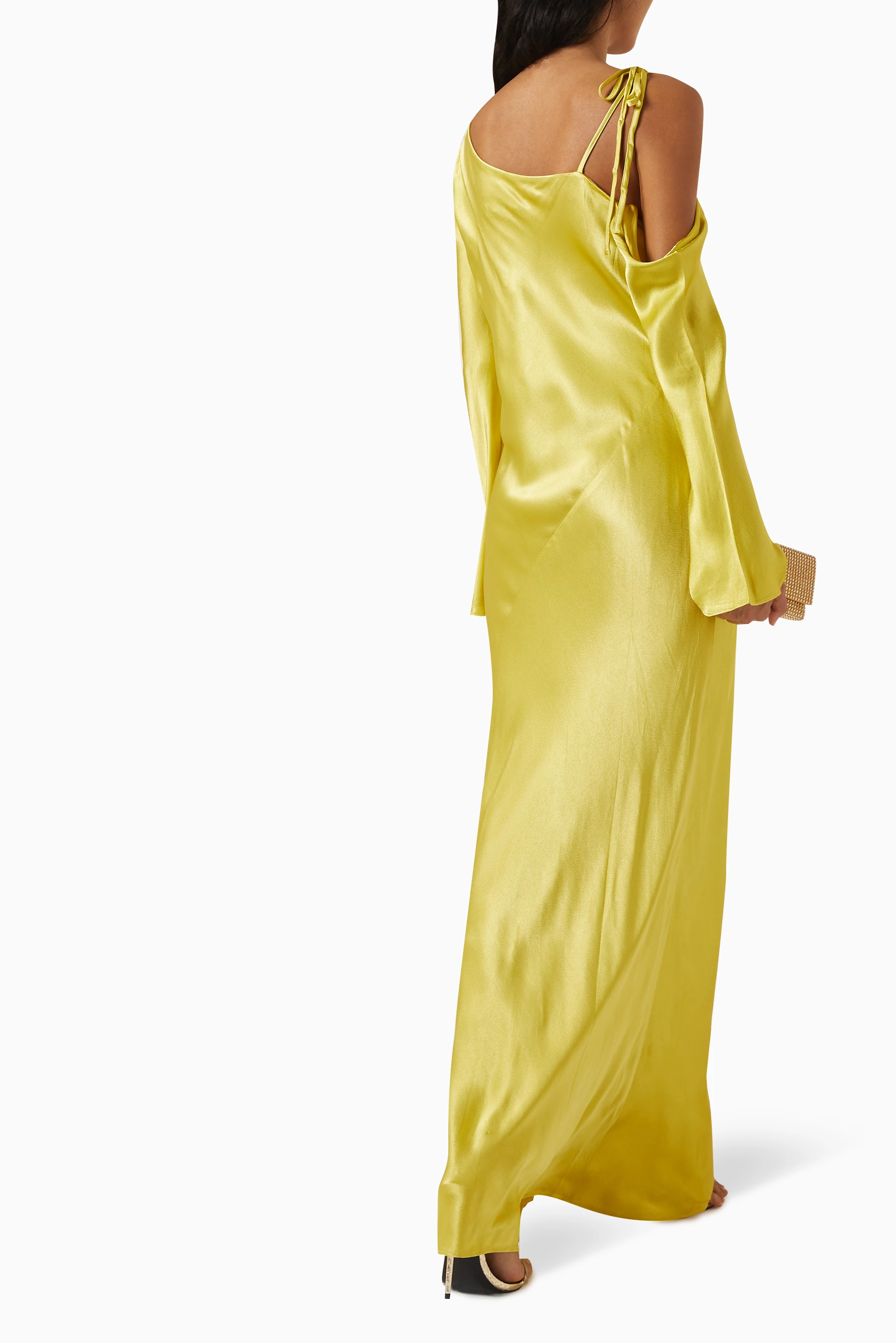 navy blue dress for baby girl Shona Joy Sofia Asymmetrical Long-Sleeve Satin Maxi Dress main image 1