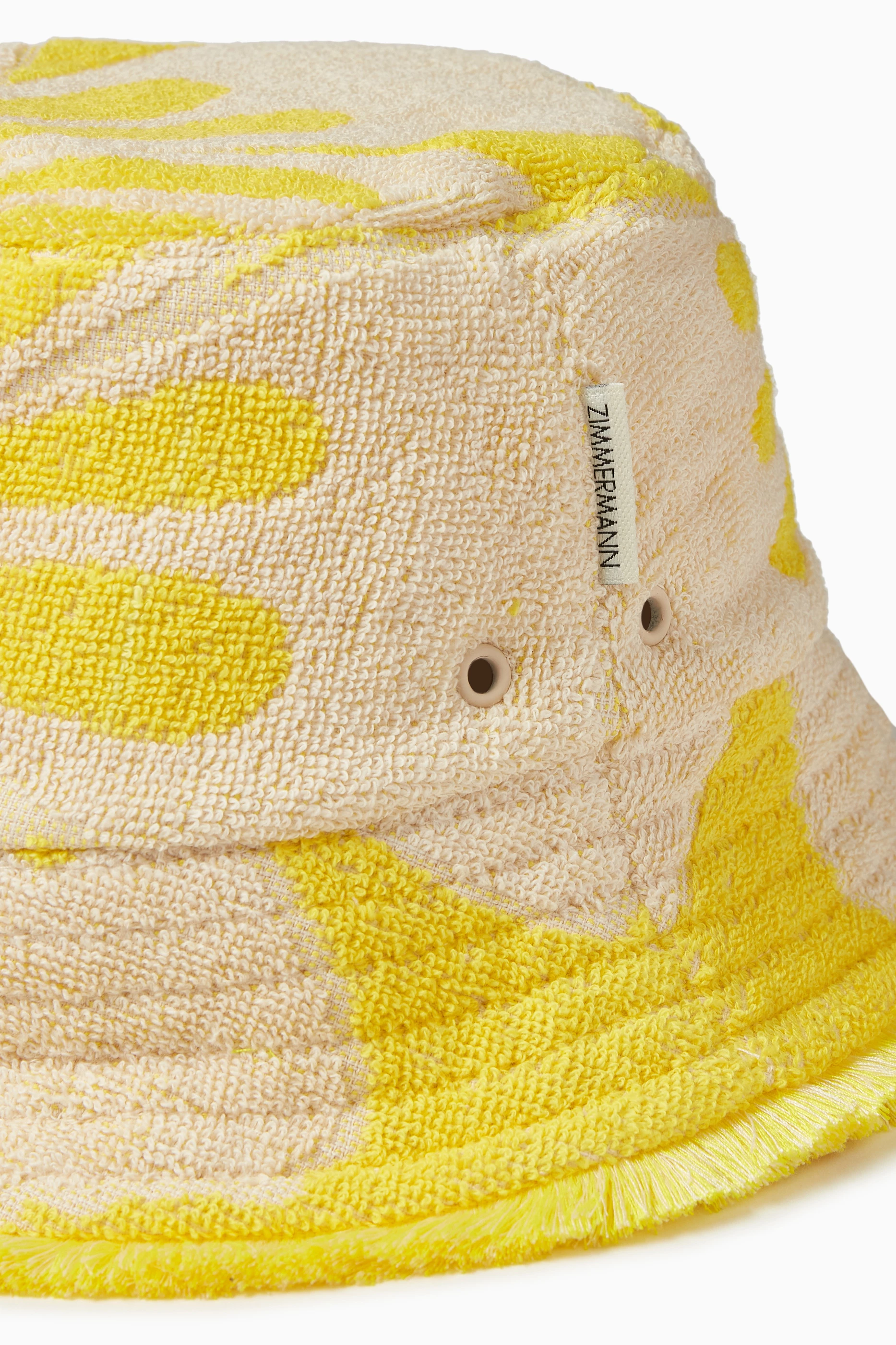 Buy Zimmermann Yellow Bucket Hat in Jacquard Towel Cotton For