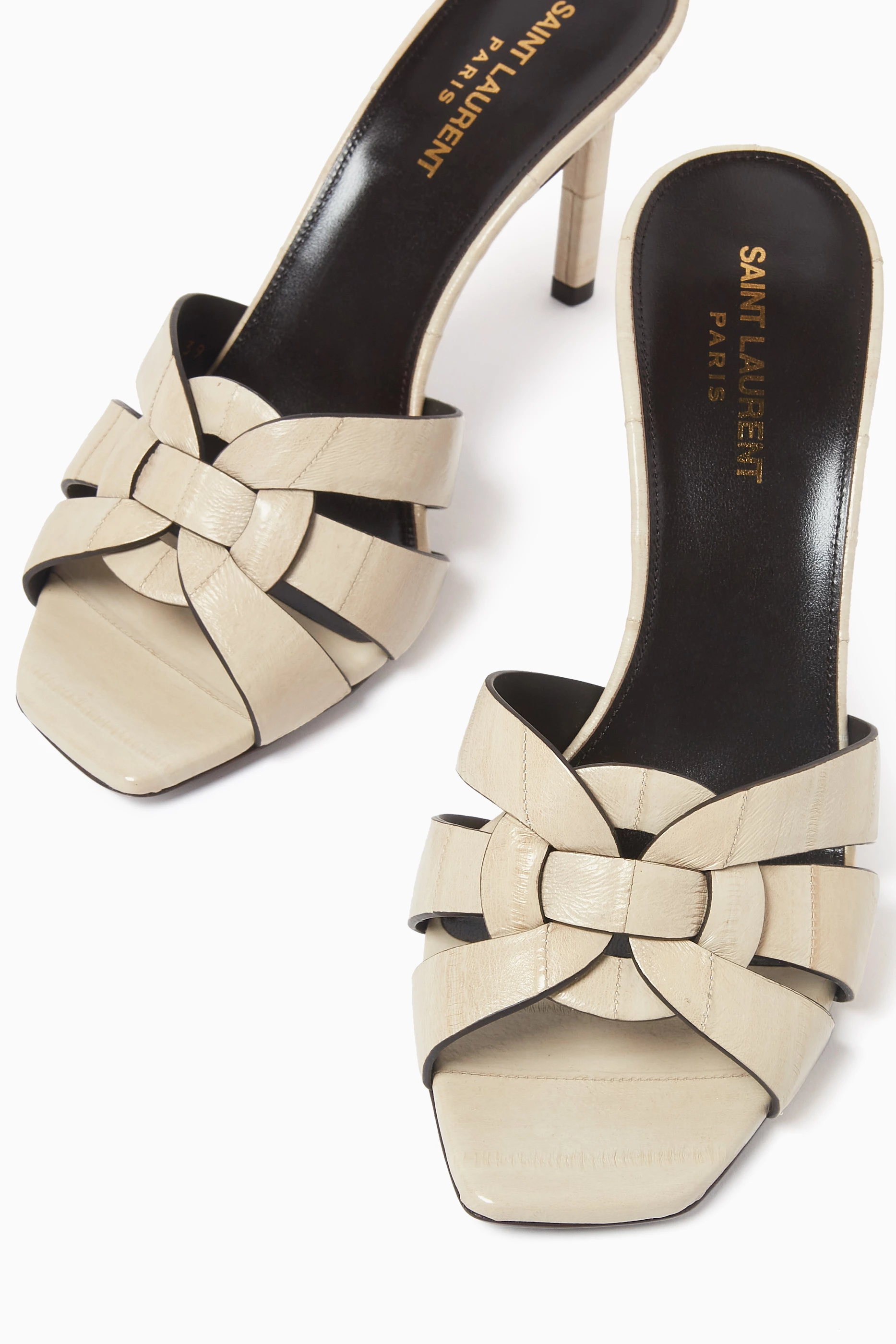 Buy SAINT LAURENT White Tribute 85 mules in Eel Leather For Women Online Ounass Saudi