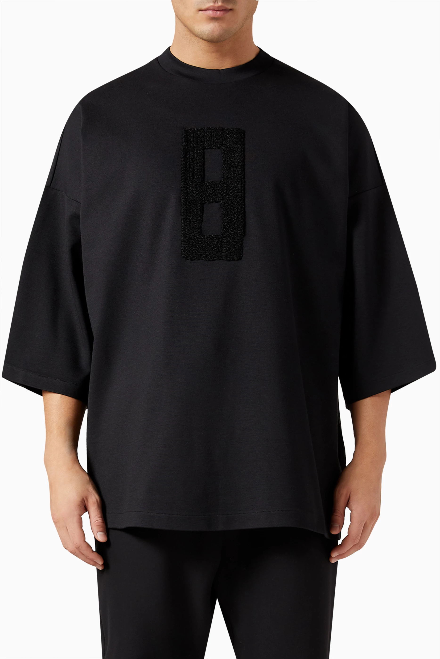 Buy Fear Of God Black Embroidered 8 Milano T-shirt in Jersey